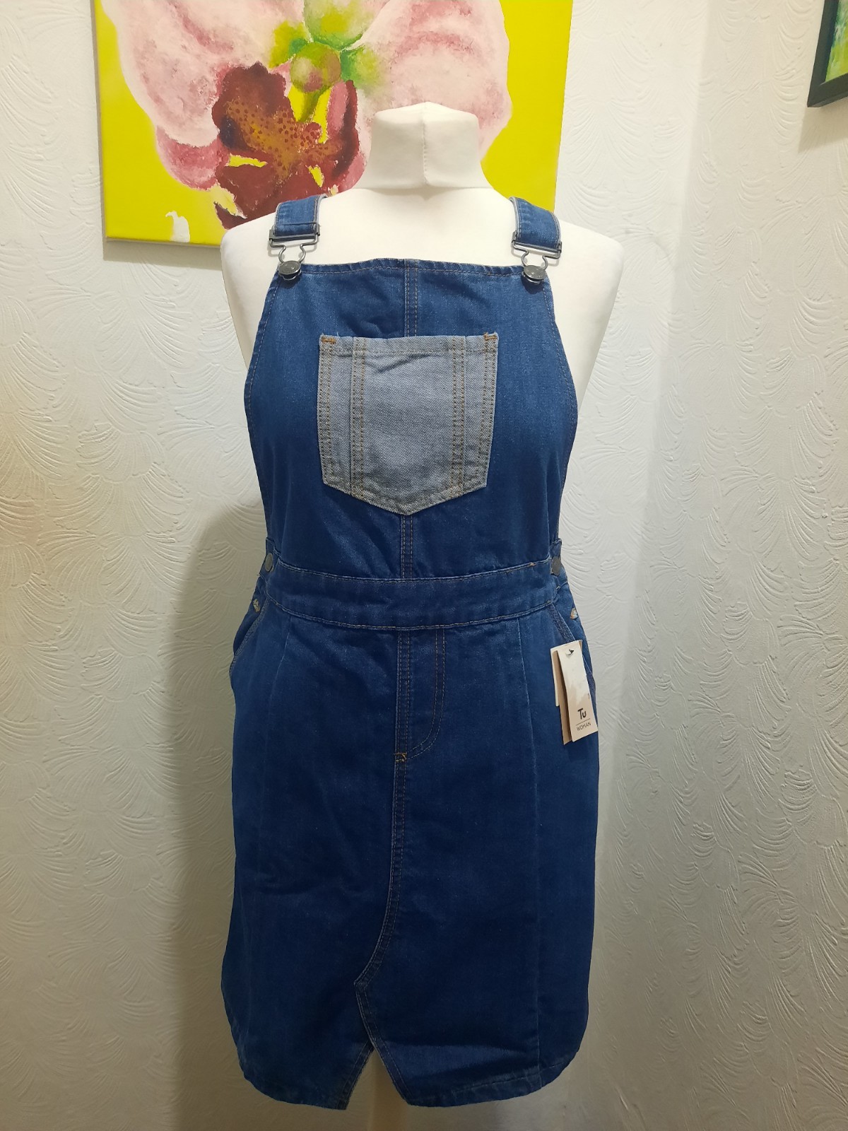 TU Womens denim Pinafore Dungaree Dress Size 8 36 new