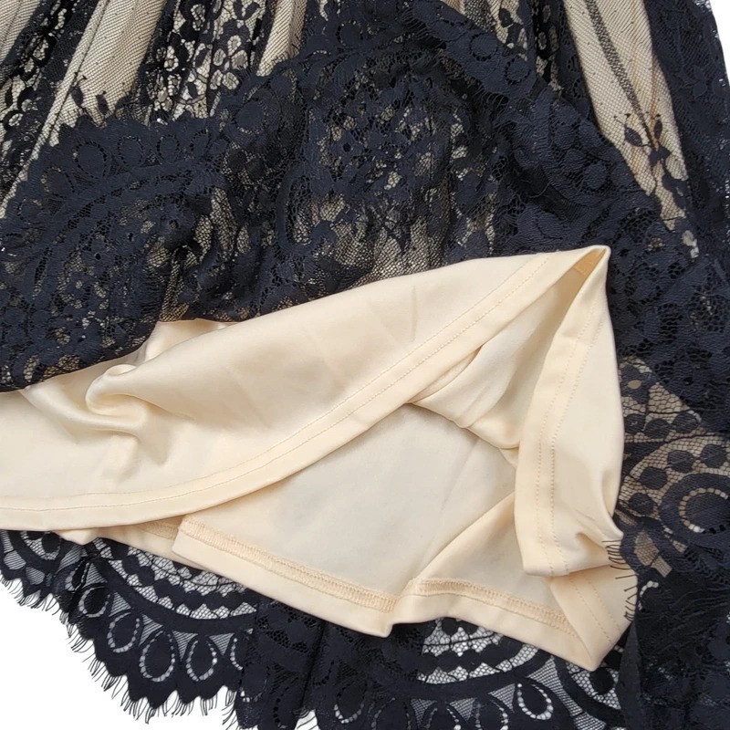 SHEIN Black Lace Overlay Beige Dress with Long Sleeves Size XL