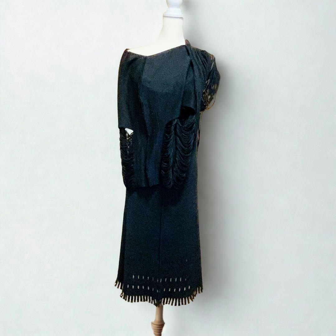 ISSEY MIYAKE A POC Black Knit Dress Fringe 2 Made in Japan