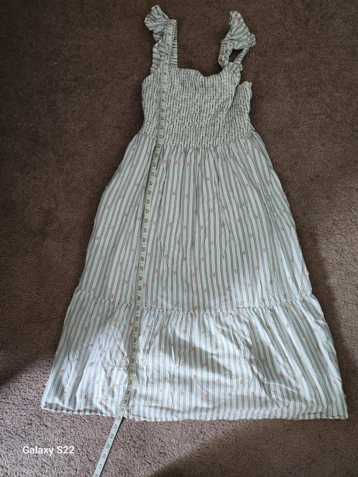 extra small white and blue striped loft dress long summer, small pink flower