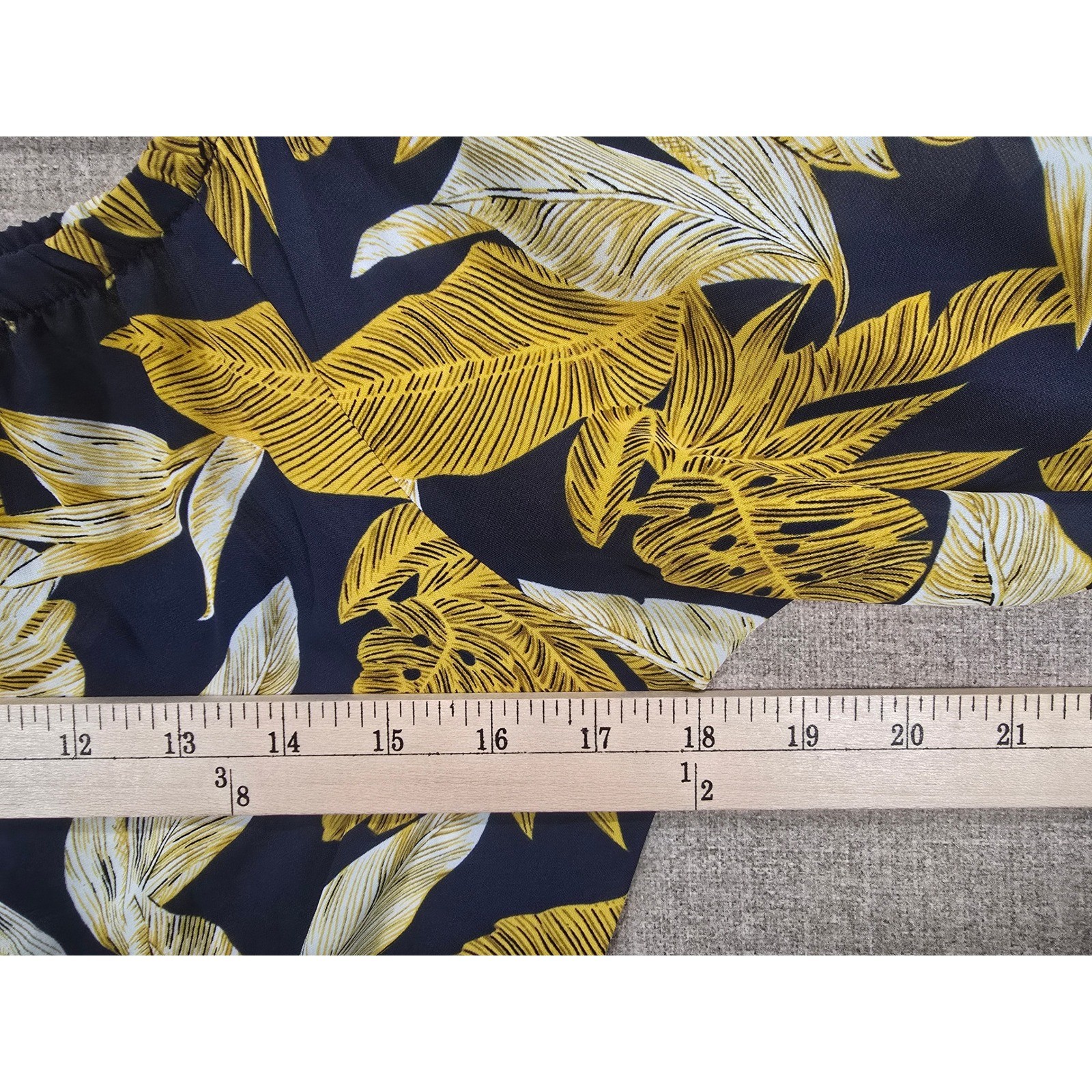 Veronica M Tropical Palm Leaf Smocked Drop Waist Mini Dress Navy Yellow Medium