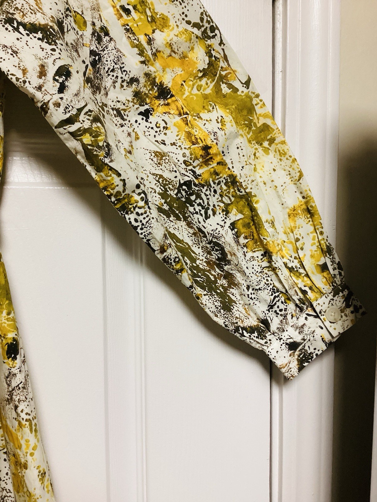 NWT $180 Banana Republic Yellow Camo Splatter Pocket Midi Shirt Dress Sz Small