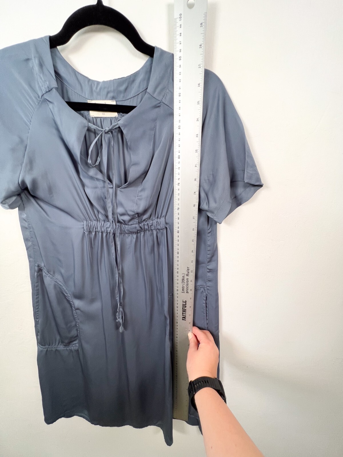 Hush Dress Extra Small Blue Grey Satin Holiday Lightweight Pockets