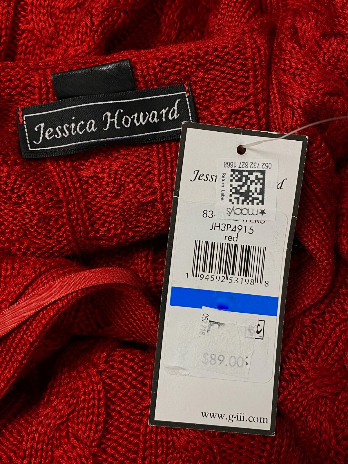 Jessica Howard Womens Red Round Neck Cable-Knit Sweater Dress Petite Size PXL