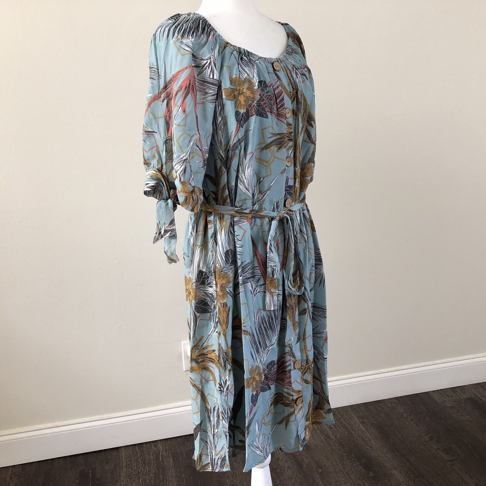 Mile Gabrielle Women’s Teal Blue SS Floral Lined Dress Sz 1XL
