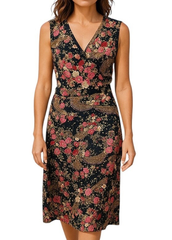 UTTAM London Wrap Dress Beaded Embroidered Flowers Size 10-12 Party Business