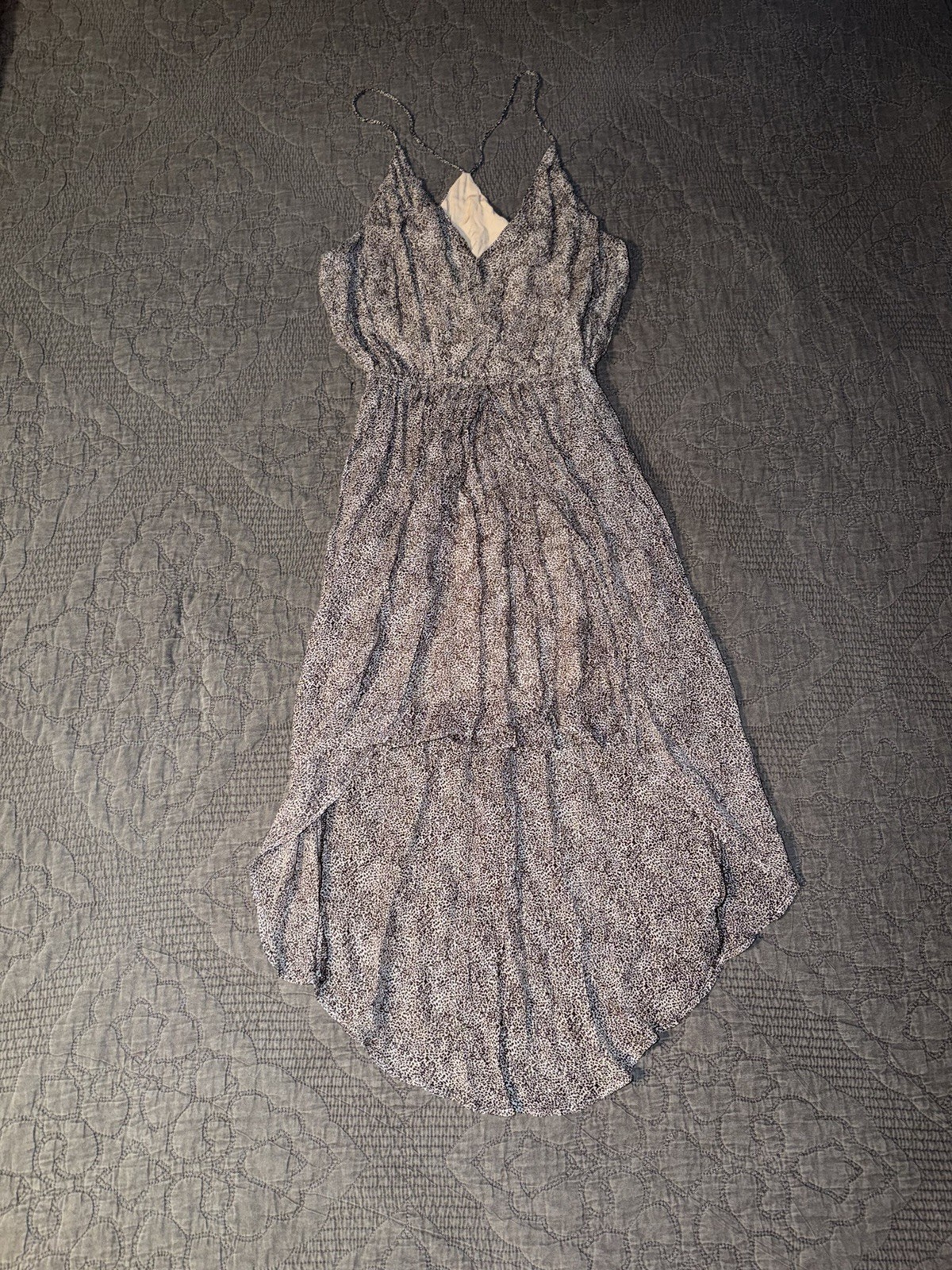 Blue Life Animal Print Hi-Low Dress Strappy Sleeveless Black Beige M