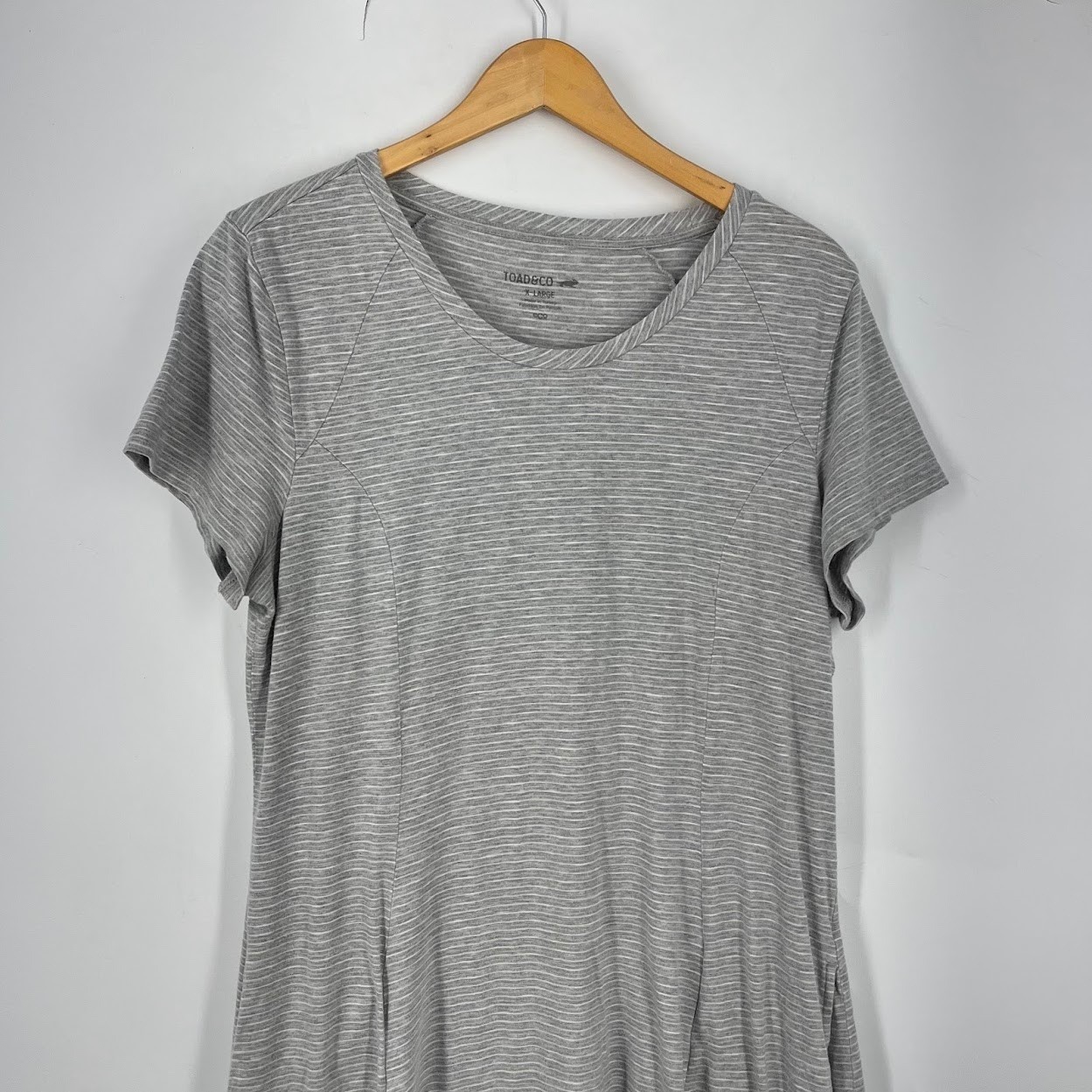Toad&Co Womens Windmere SS Dress XL Grey Striped Organic Cotton Tencel T1772802