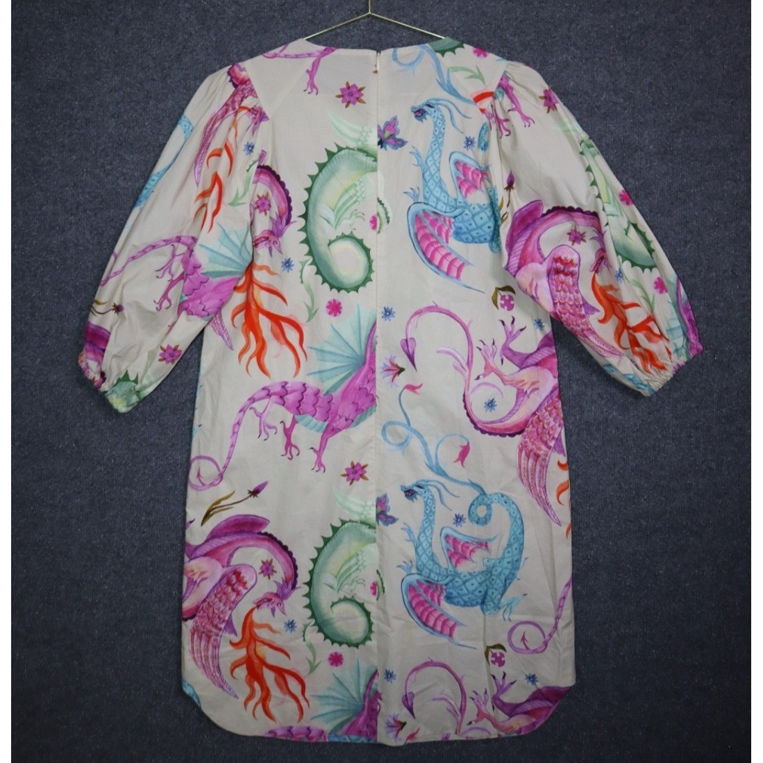 Maison Common Dress Women 40 Multi Dragon Floral Puff Sleeve Cotton GERMAN NWOT