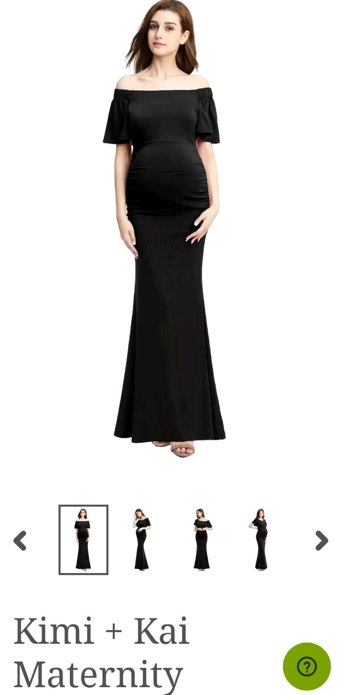 KIMI + KAI Abigail Trumpet Maxi Ruched Black Off Shoulder Maternity Dress Size S
