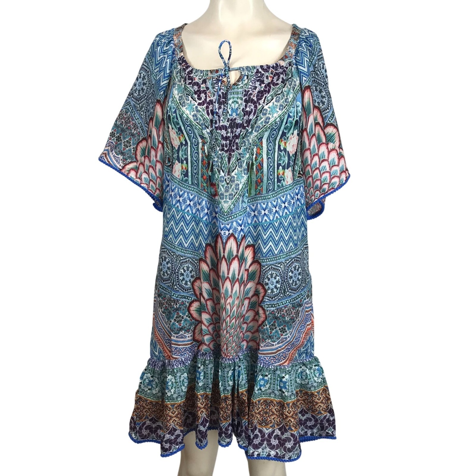 SAKKAS – WOMENS’ ONE SIZE -MULTICOLOR 100% POLYESTER RUFFLE DRESS/COVER UP