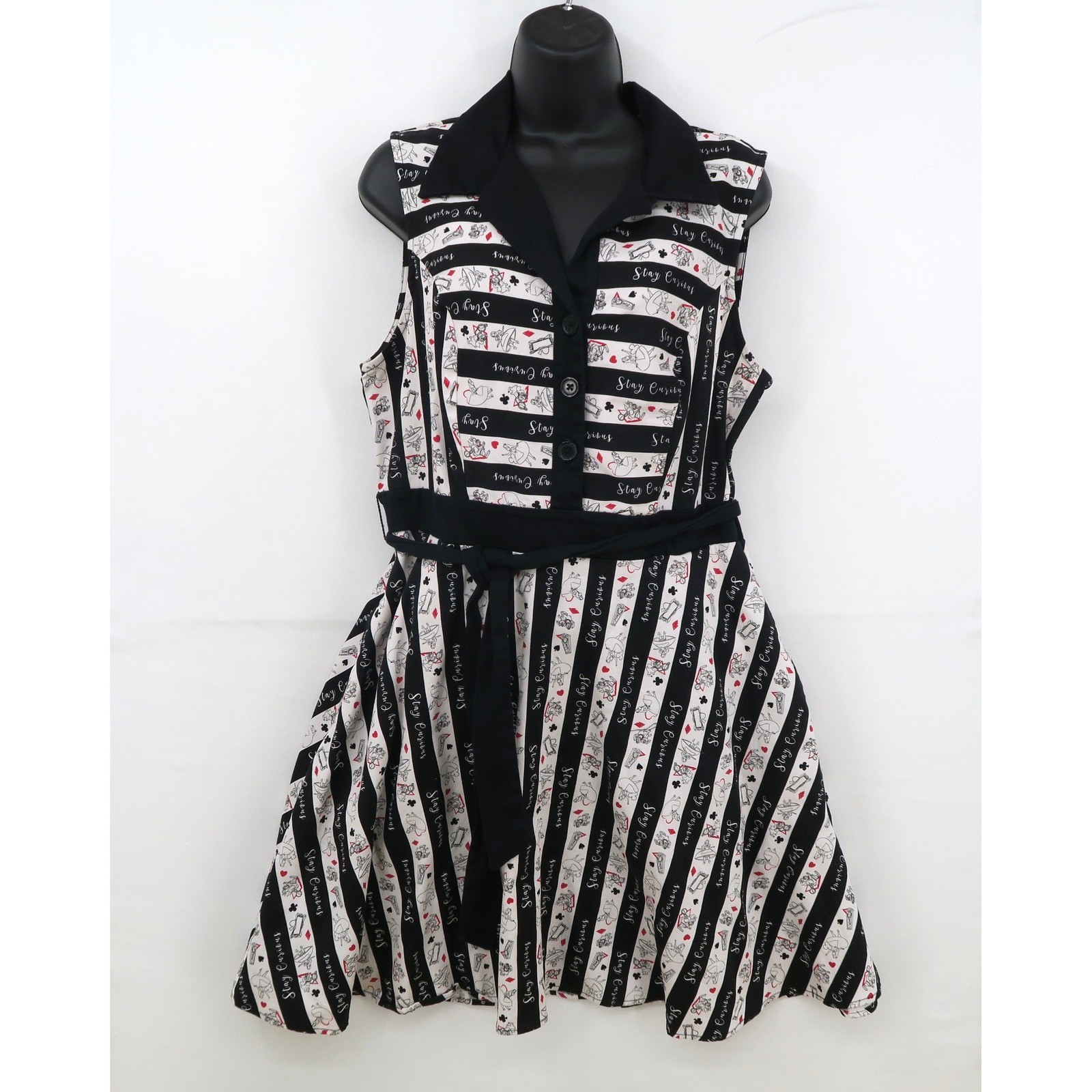 Disney Dress Shop Alice in Wonderland Stay Curious Striped Shirt Dress XL Black