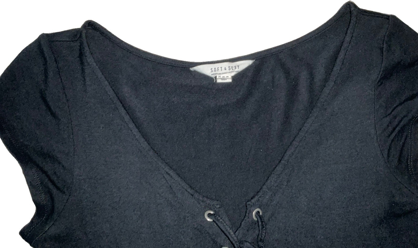 American Eagle Soft & Sexy Black Lace Up Front Cap Sleeves Mini Dress Women’s M