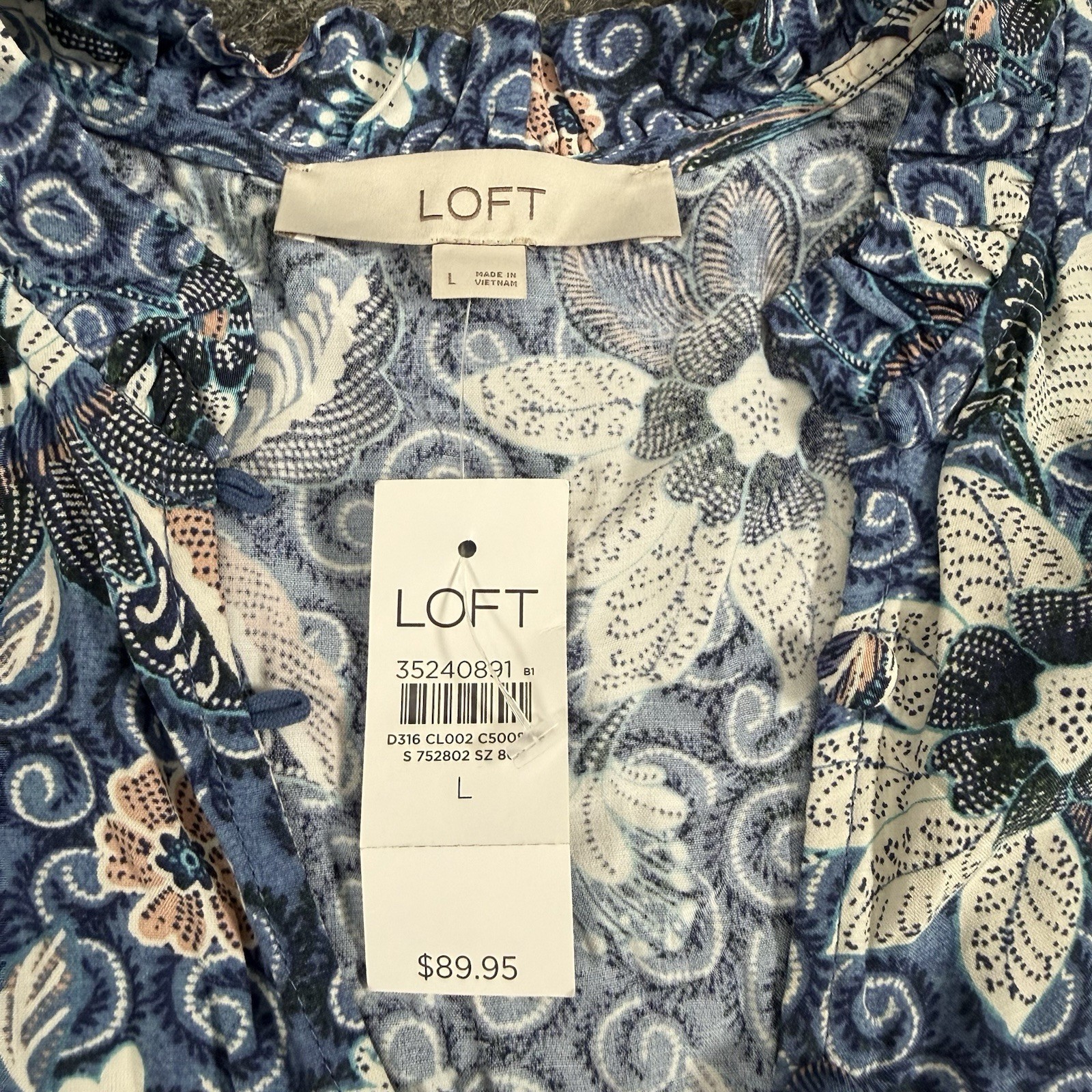 LOFT Dahlia Ruffle Button Mini Dress Women Large Blue Floral Print Tiered Boho