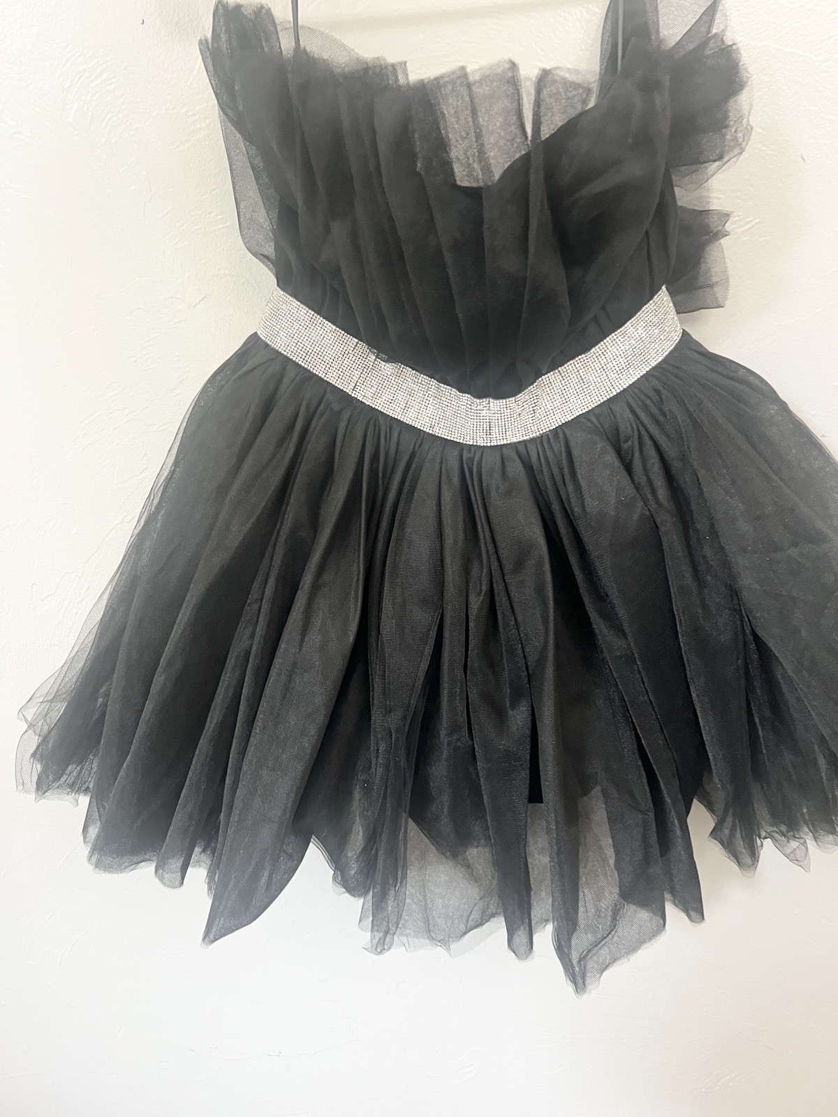 MABLE Karina Tulle Rhinestone Belt Mini Cocktail Party Dress Black Medium