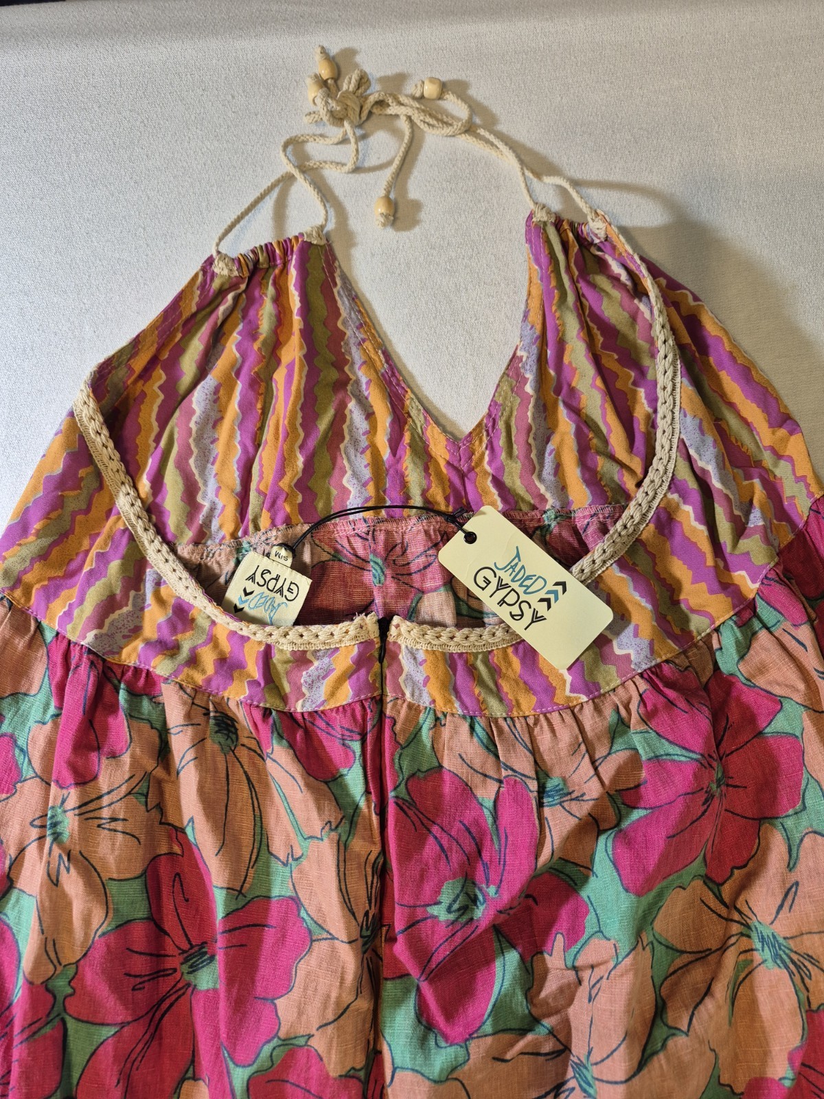 NEW Jaded Gypsy Patchwork Maxi Halter Boho Dress S/M Hippie Festival Sundress