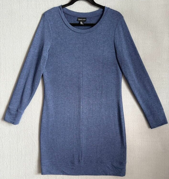 Adrienne Vittadini Dress Women Size Medium Blue Long Sleeves Crew Neck Casual