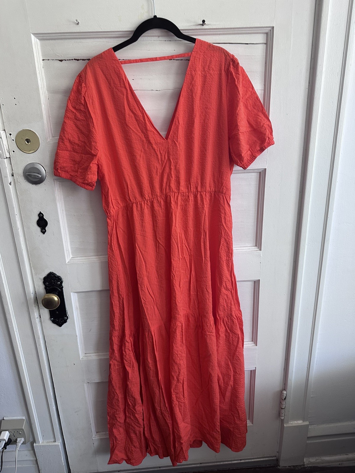 Mango Flowy V-neck Short Sleeve Maxi Dress Size 8 Cantina Red