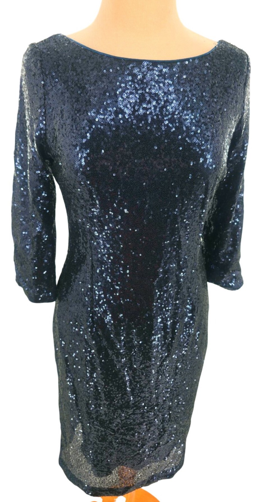 Lulu’s L Sequin Cocktail Dress Dramatic Scoop Back 3/4 sleeves Sheath Mini