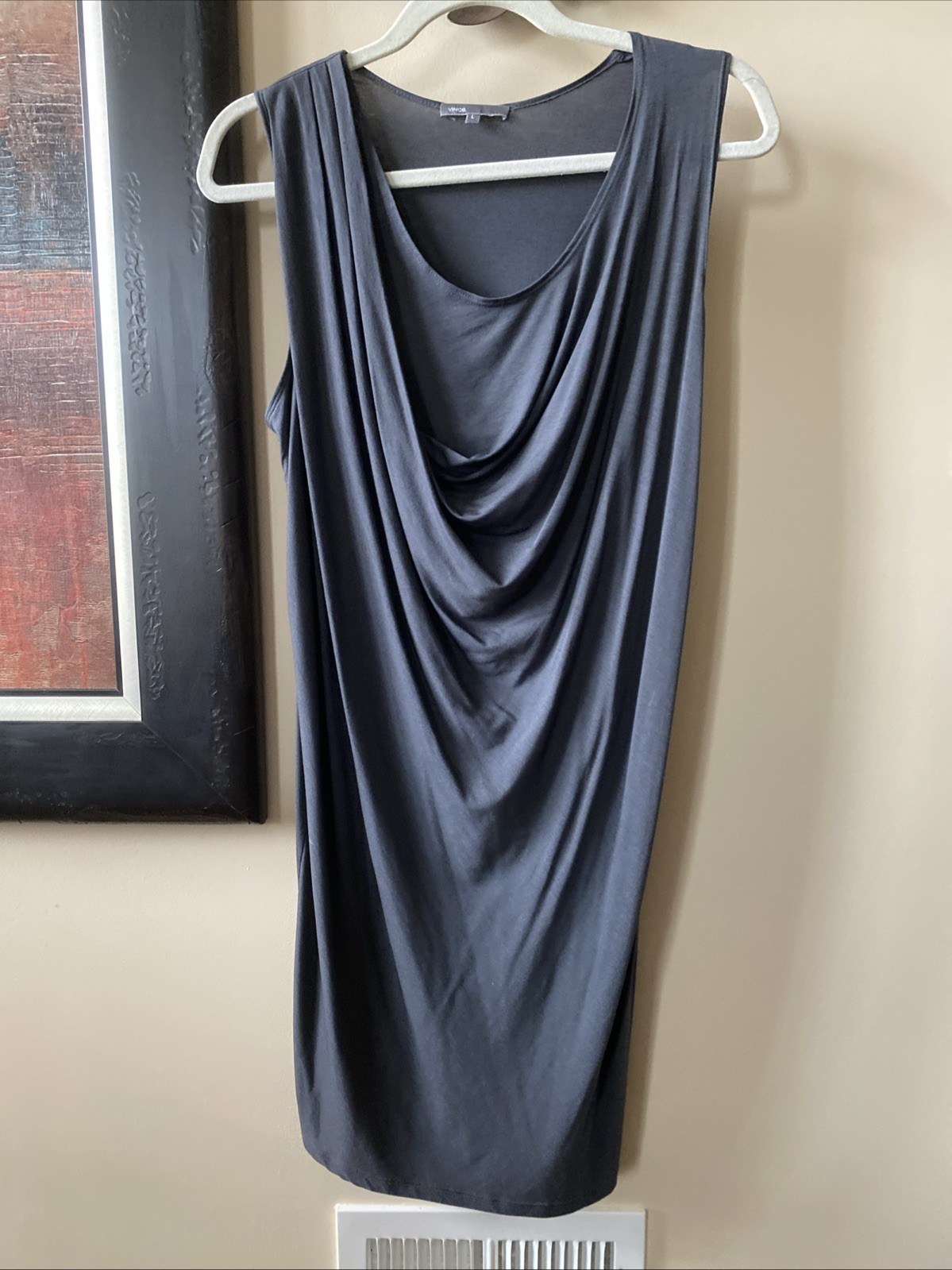 Vince Draped Dress Knit Stretch Y2K Vintage Asymmetric Size L Cowl Neck Comfort
