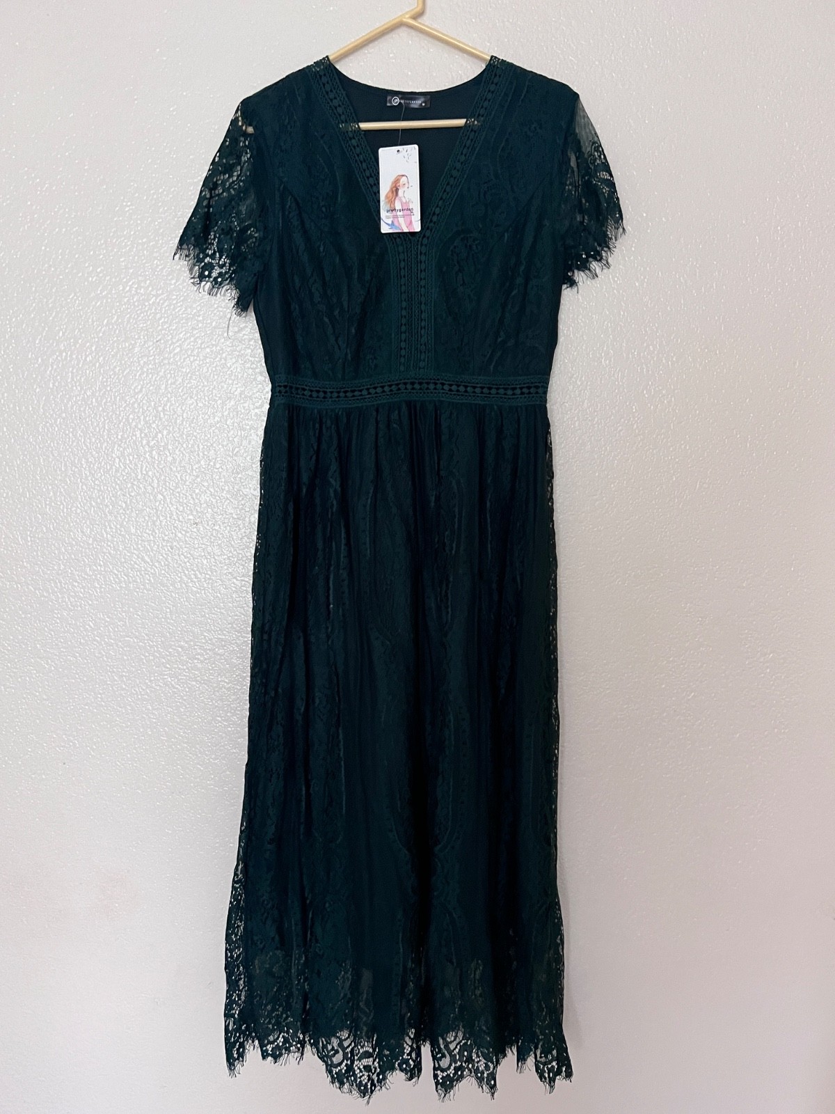 Emerald Green Floral Lace Maxi Dress From Pretty Garden Size M