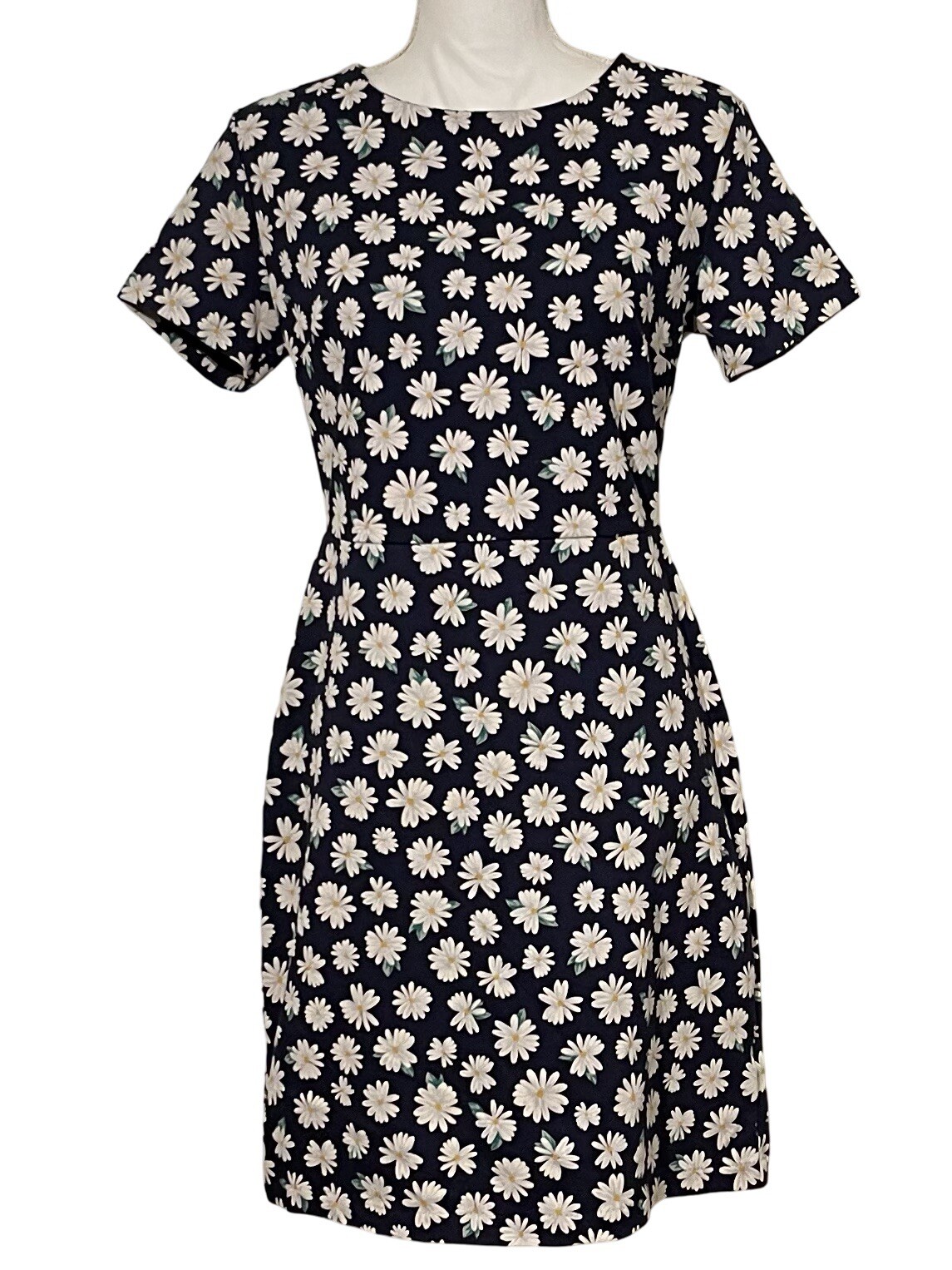 OLD NAVY Daisy Print Sheath Dress Short Sleeve Back Zip Stretch Women’s Size M