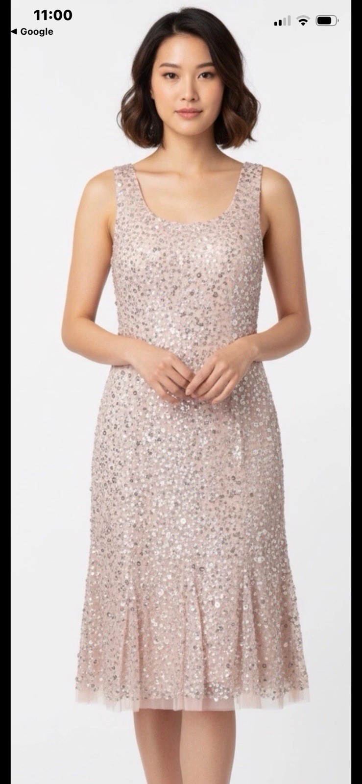 Adrienna Papell Women’s 16W Sequin Cocktail Dress Sleeveless Beige/Pink