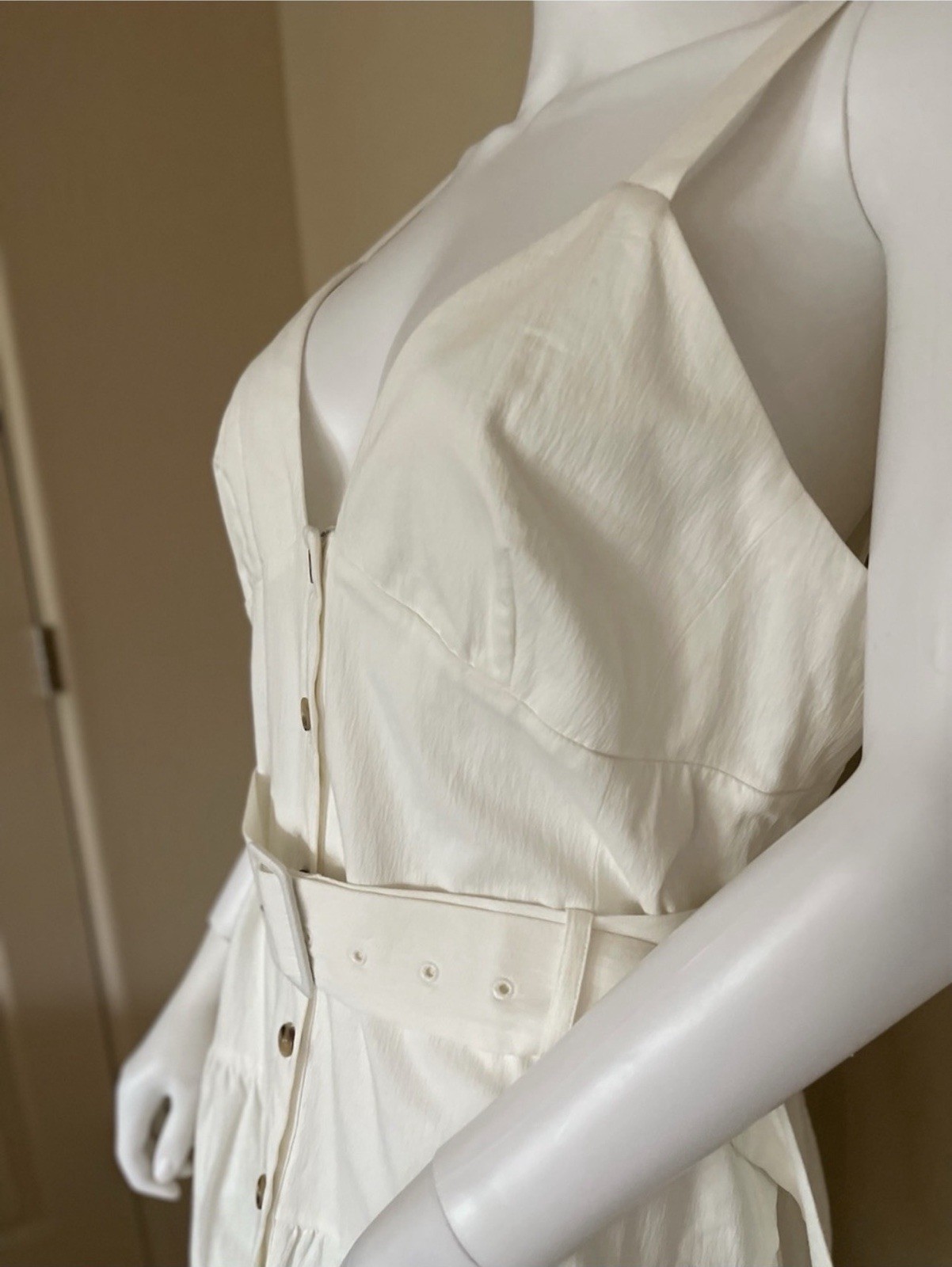 REISS Vita White Belted Button Front Midi Dress NWT US 10 – Retail $330