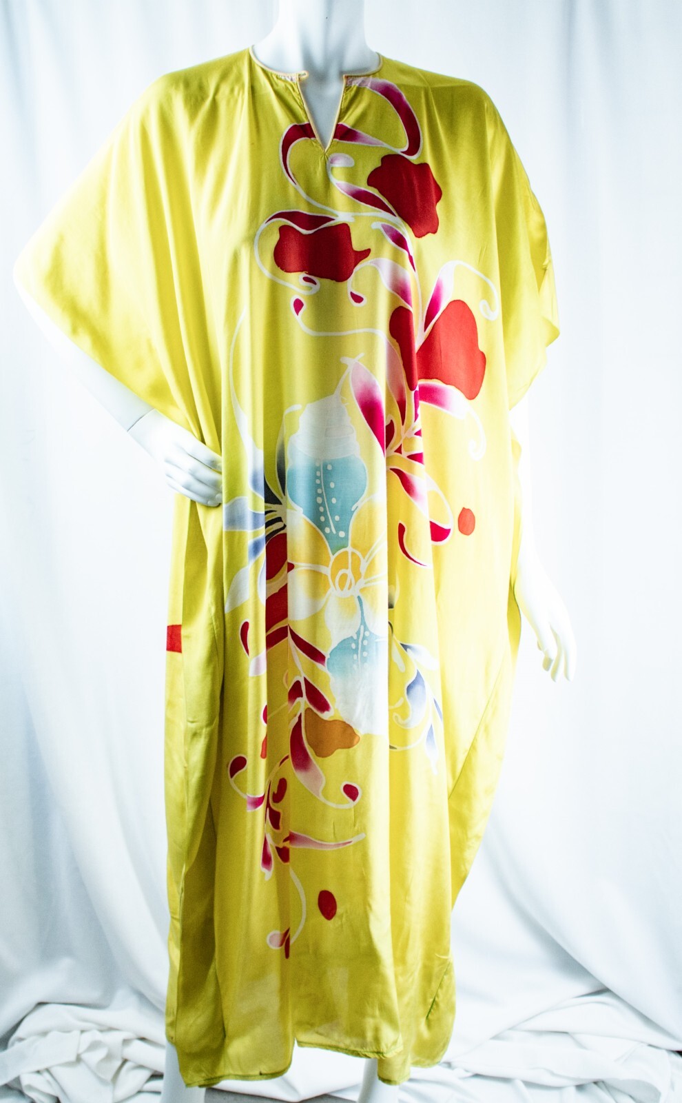 New Yellow Pink Blue Orange Hawaiian Floral Women Silk Flare Dress Size 20, 3XL