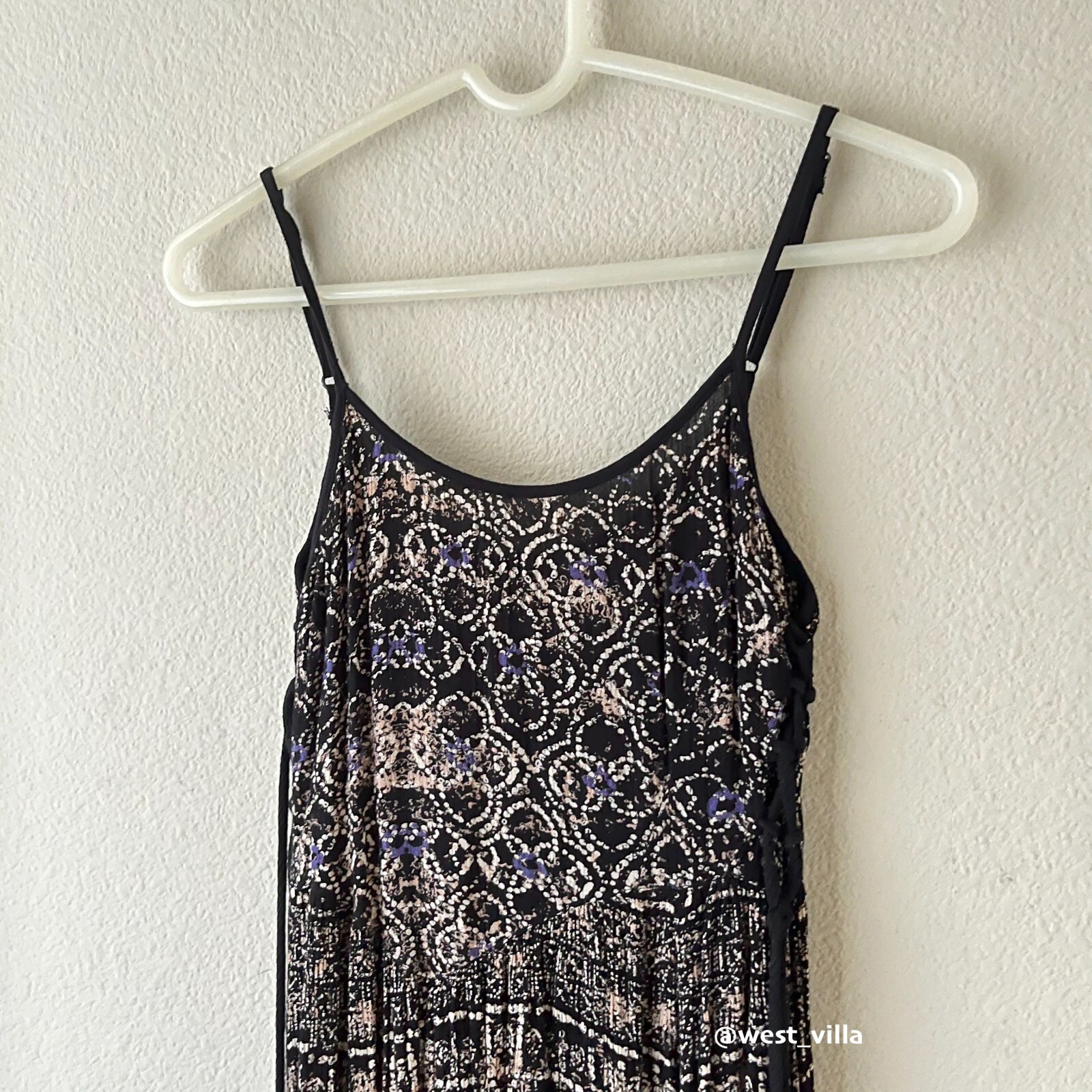 Spaghetti Strap Lace-Up Mini Summer Boho Dress Cover Up Forever XXI Black Small