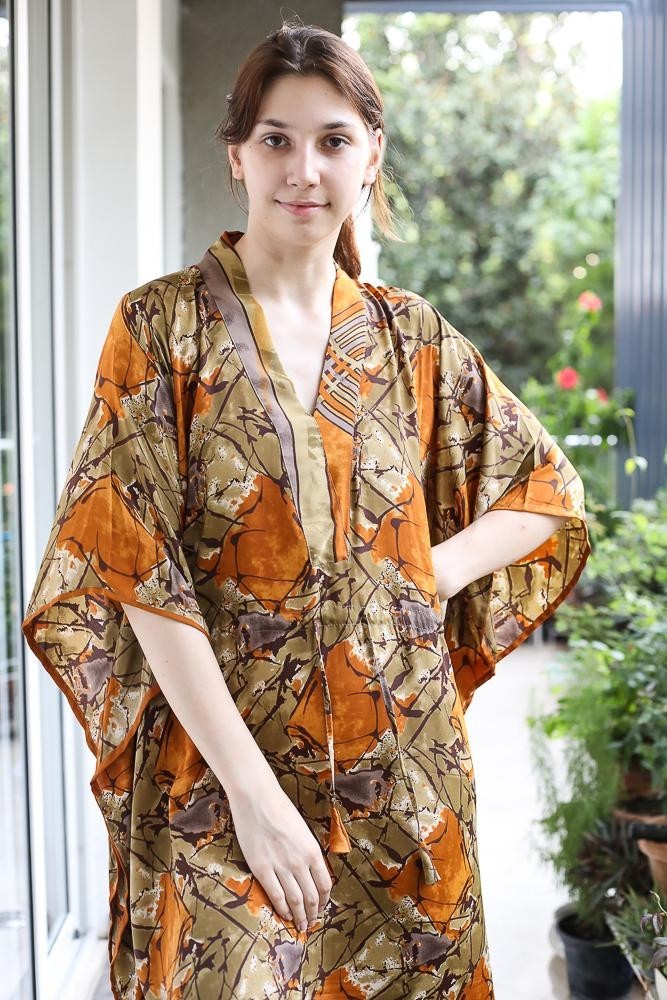 Silk Green Kaftan / Handmade Flowy Maxi Dress / Resort Wear Outfit PS MFN1024