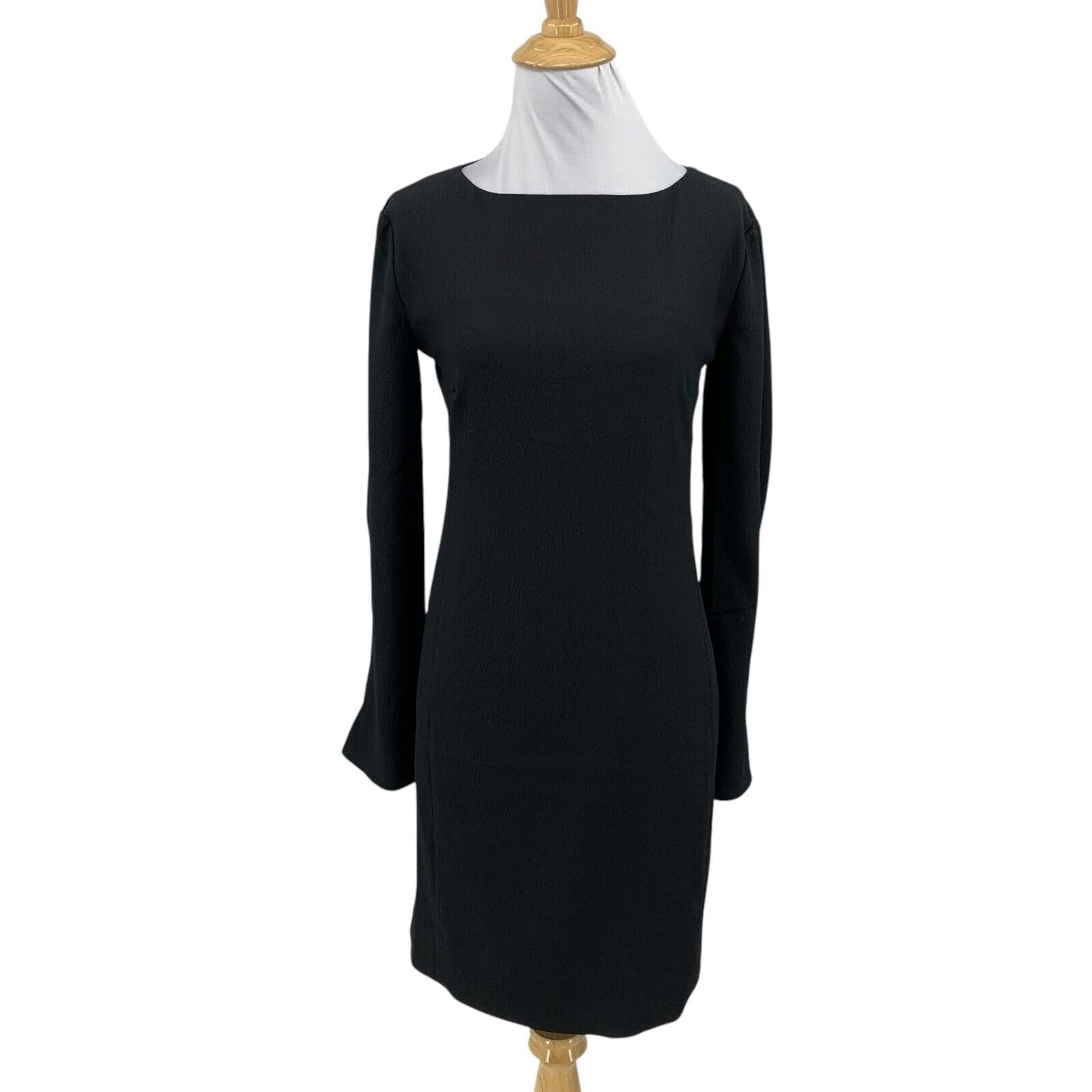 MM Lafleur Dress Womens 0 Black Crepe Bell Sleeve Back Zip Bateau Neck Sheath