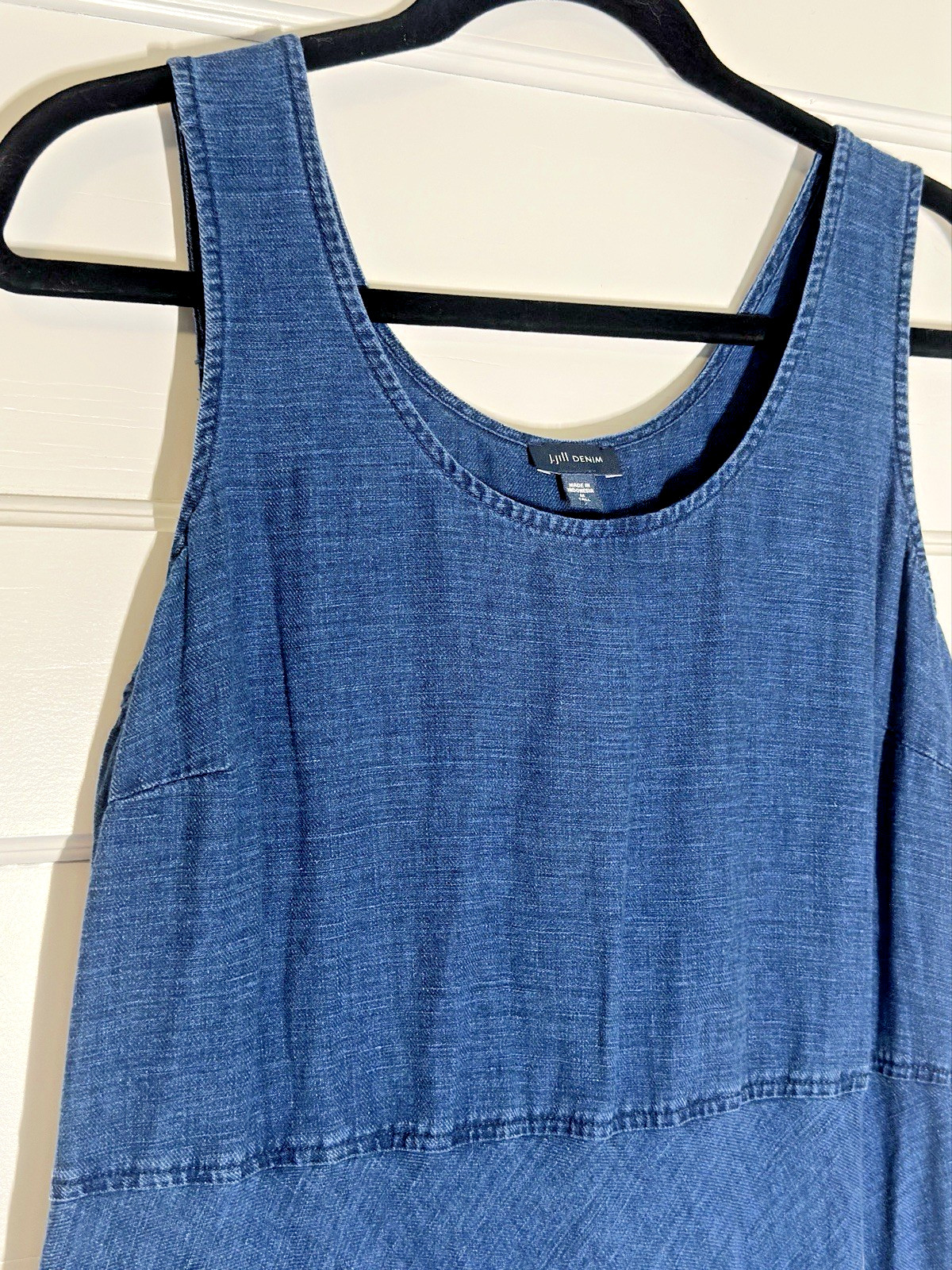 J. Jill Denim Blue Linen Cotton Sleeveless Midi Shift Dress Tall Medium