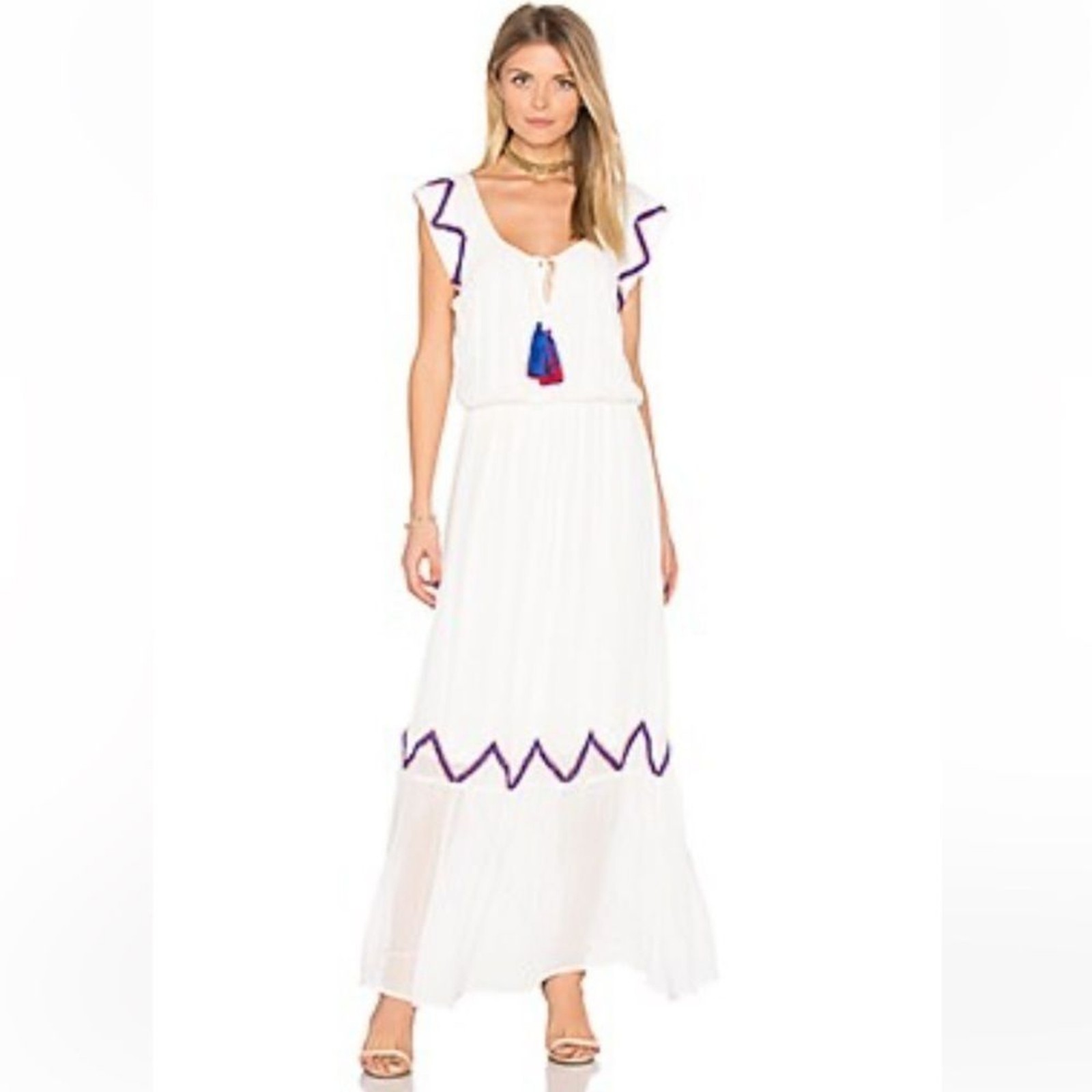 Misa Los Angeles Yulma white tasseled maxi dress size S