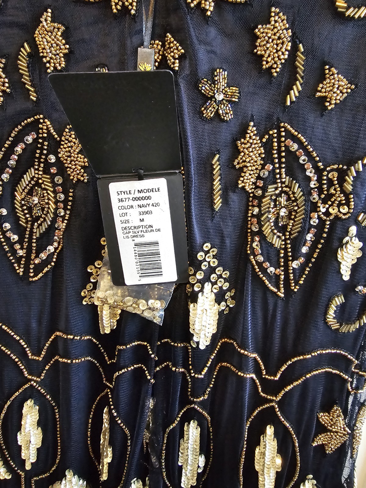NWT Lotus Threads – Fleur De Lis Gorgeous Navy Gold Beaded Short Cocktail Dress