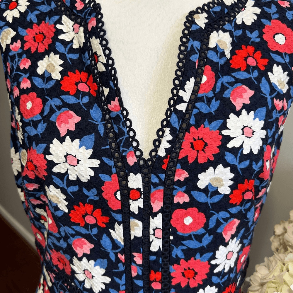 Kate Spade Blue and Red Sleeveless V-Neck Sheath