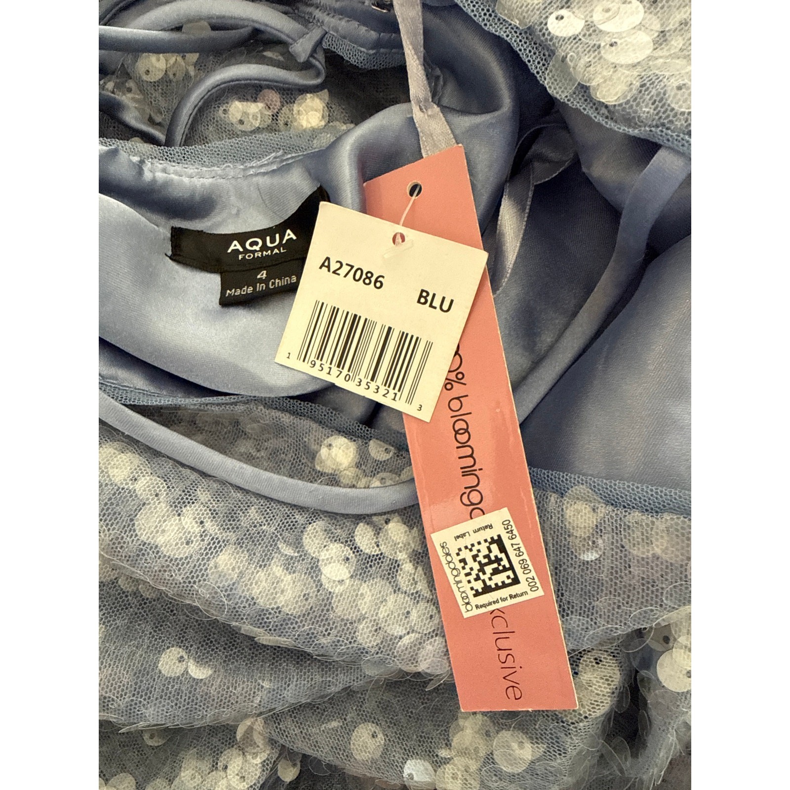 Aqua Betsy & Adam Periwinkle Blue Sequin Gown Dress 4 NWT