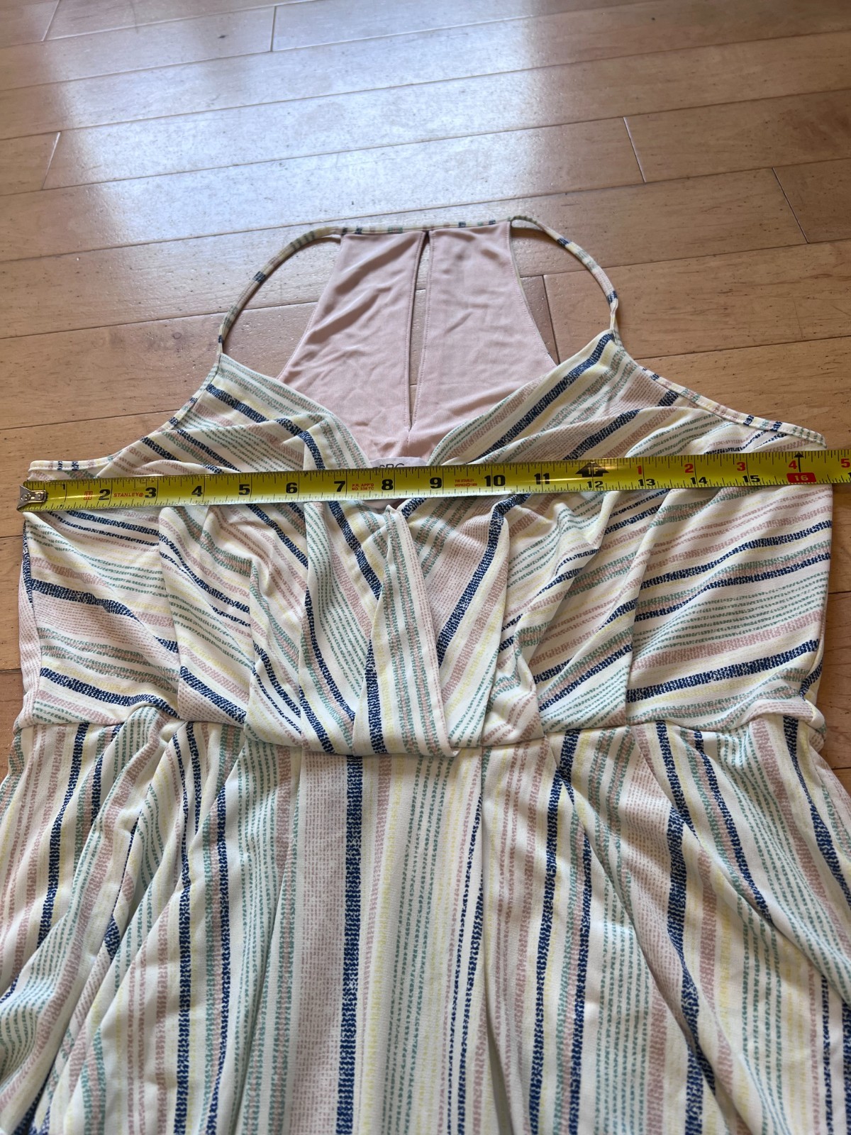 BCBGeneration Blue White Striped Draped Mini Dress Faux Wrap Bodycon Medium Chic