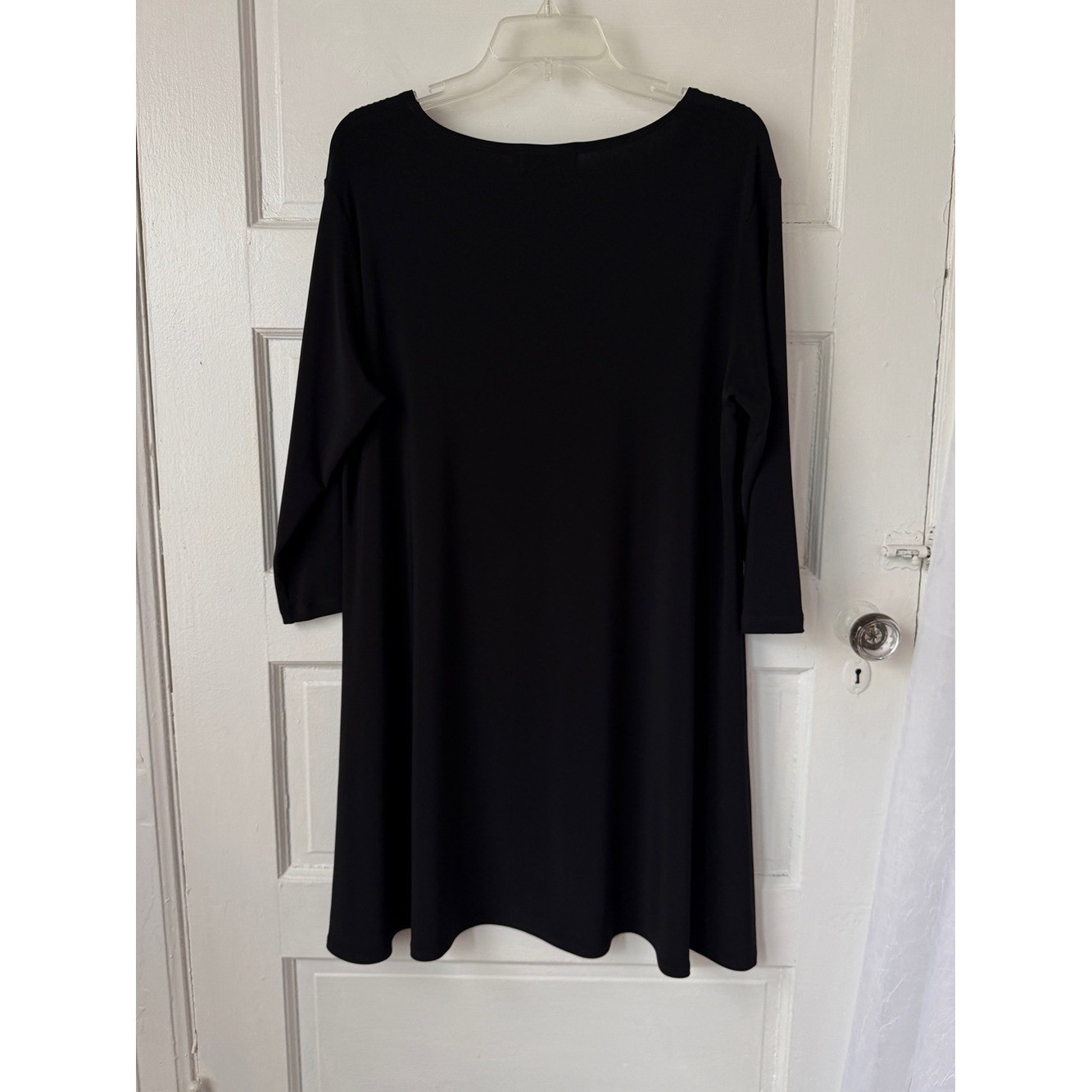 Sympli Black Swing Dress Laser Cut Neckline Classic Minimalist Lagenlook 14