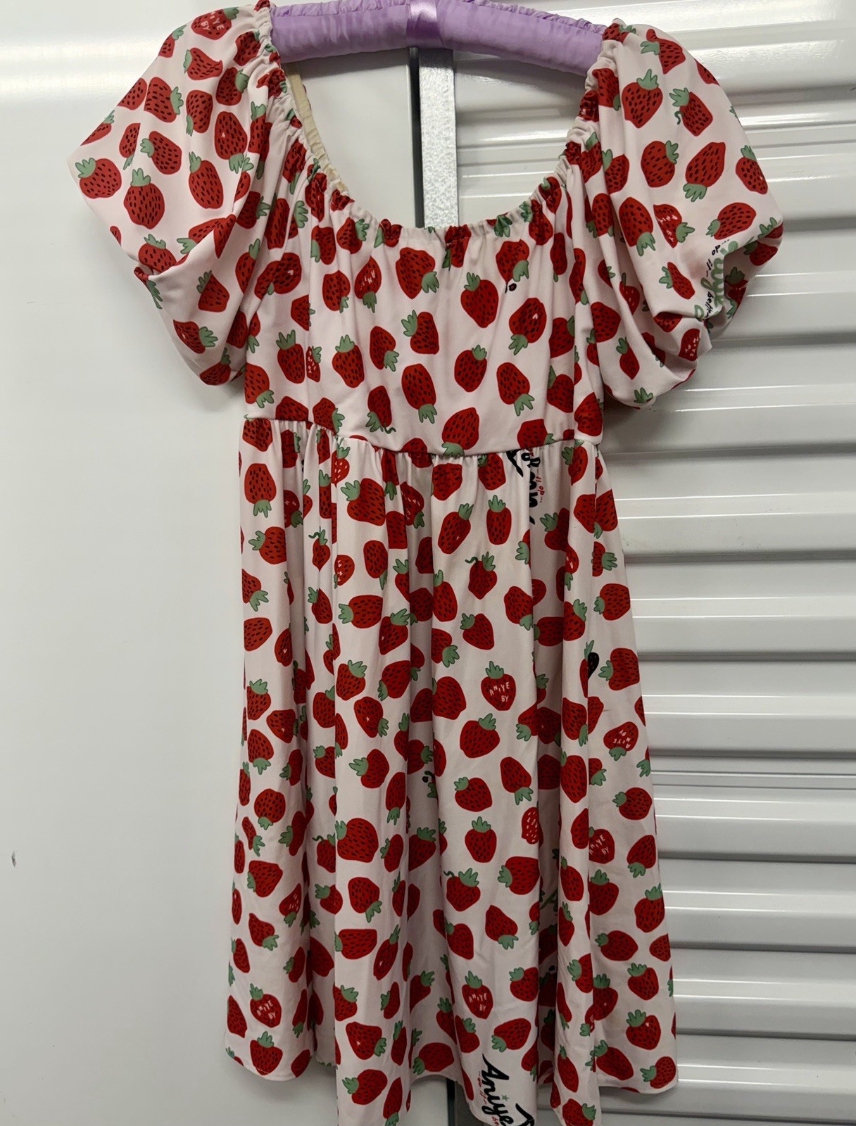 Aniye By Italian Strawberry Print Puff Sleeve Mini Coquette Dress IT 42 / US 6