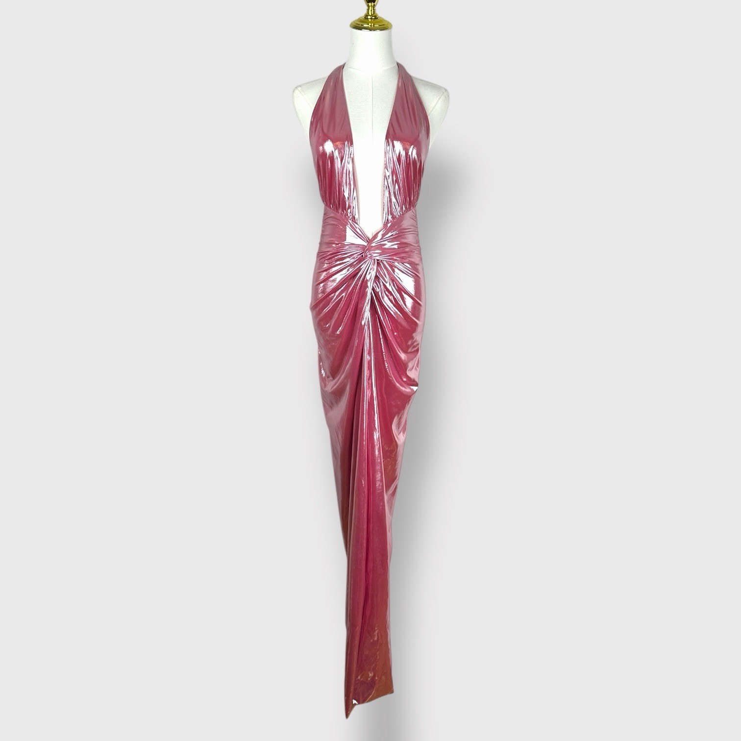 $798 Retrofete Nissa Dress Pink Gold Lame Knotted Halter Designer Rare Small