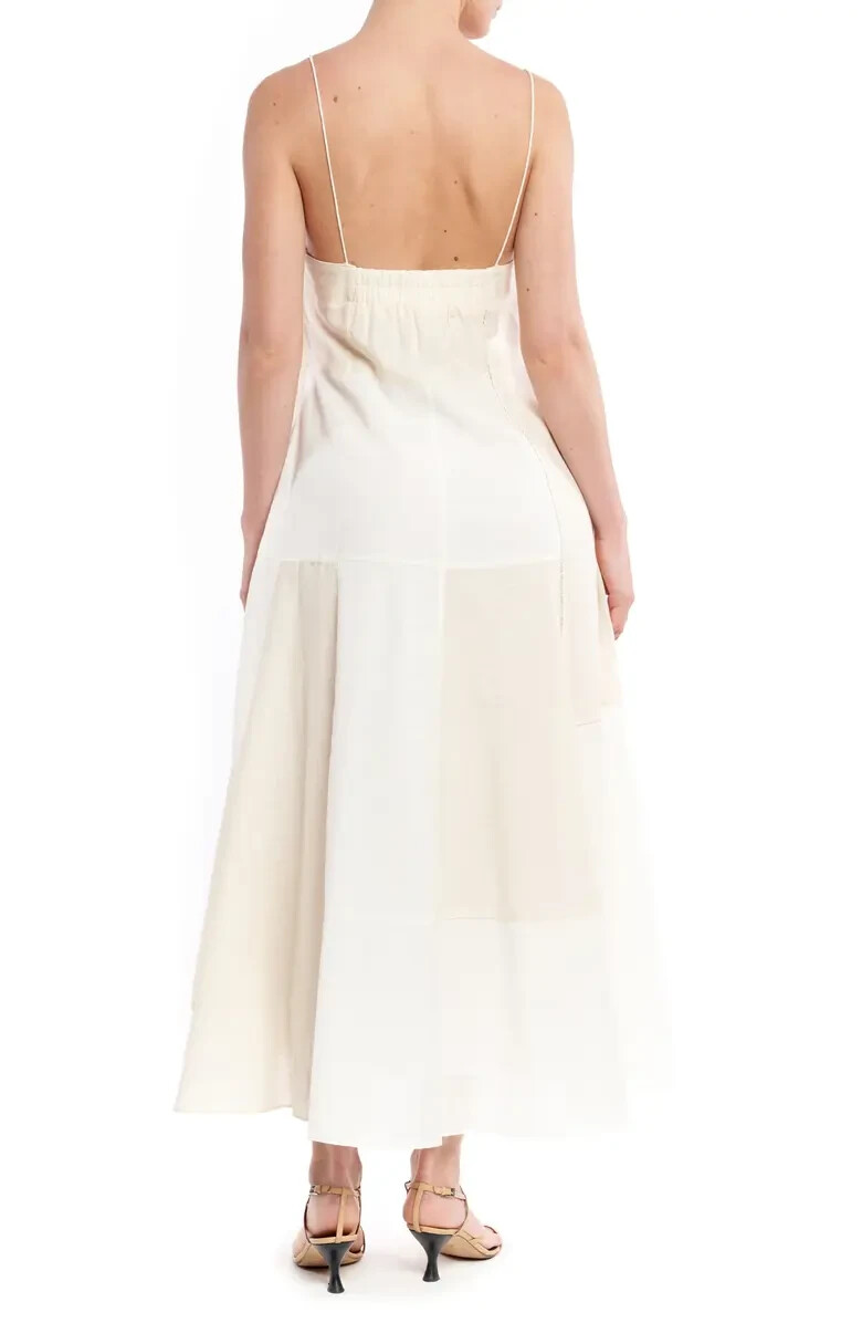 LA LIGNE Natural Ivory Patchwork Ethereal Goddess Celeste Midi Dress LARGE 10/12
