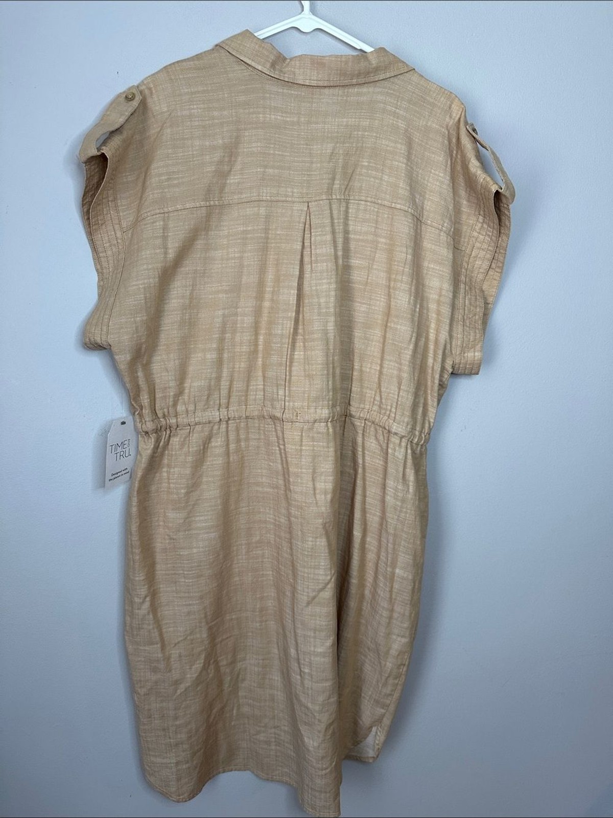 Light Tan Button Front Drawstring Utility Shirt Dress size XXL 20 NWT