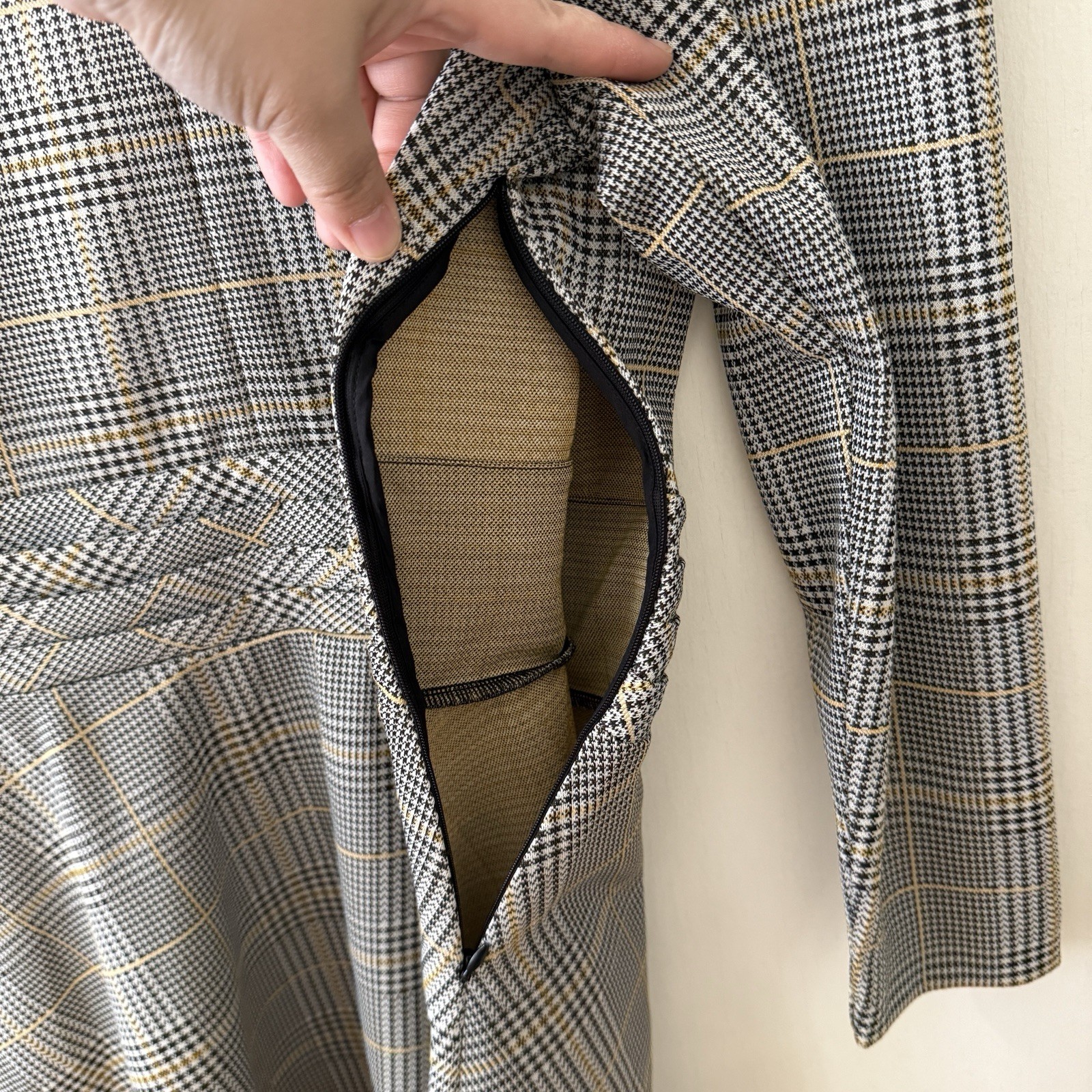 ME + EM Houndstooth Plaid Bracelet Sleeve Fit & Flare Dress US 12 Academia