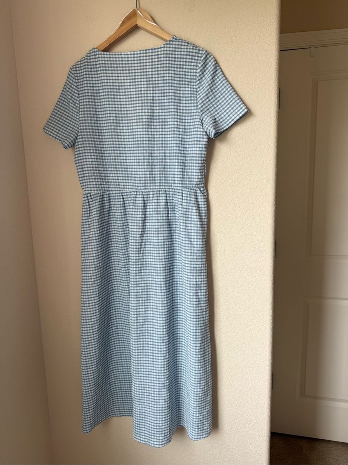 Vila Gingham Checked V-Neck Short Sleeve Midi Dress Size M
