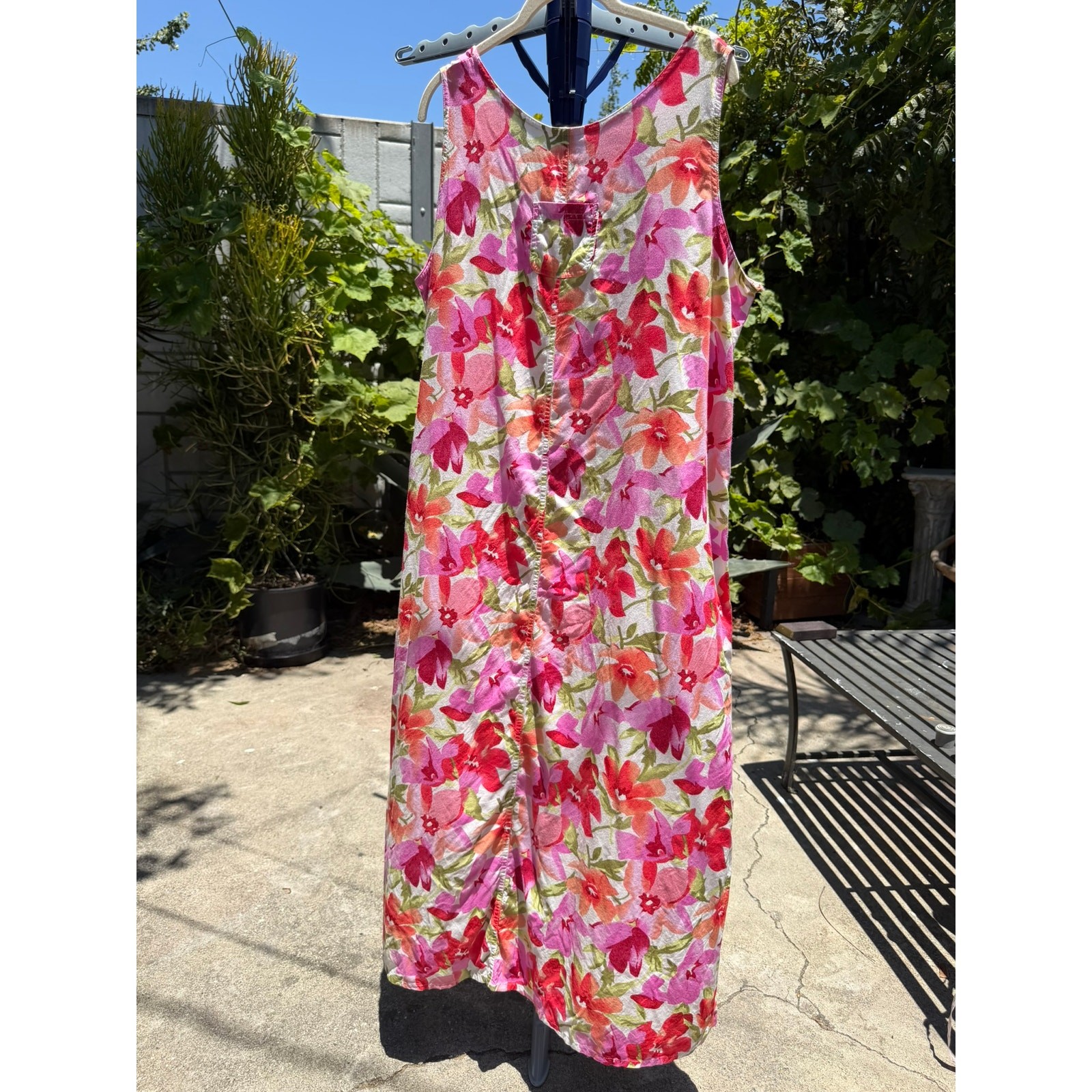 Vintage 90s Jennifer Moore Shift Maxi Dress Large Red Pink Orange Floral