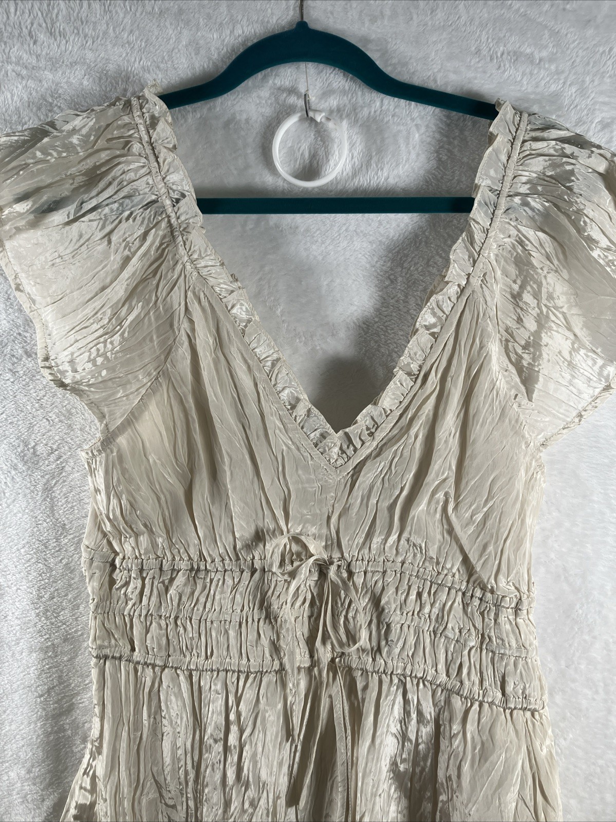 J Crew Palermo Crinkle Midi Dress Tall Medium Cream Boho Resort Coastal NWT