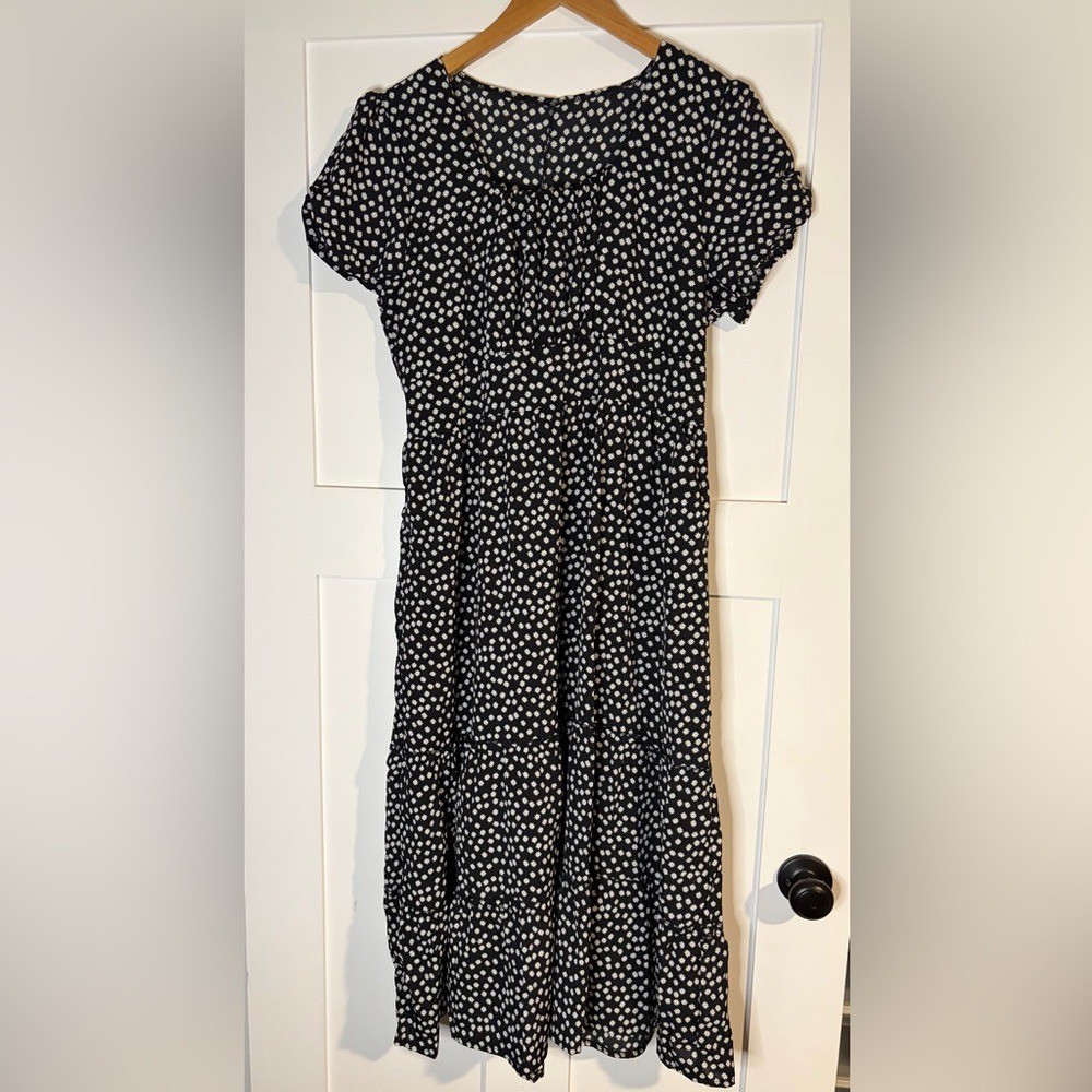 Elegant Black Polka Dot Dress XL