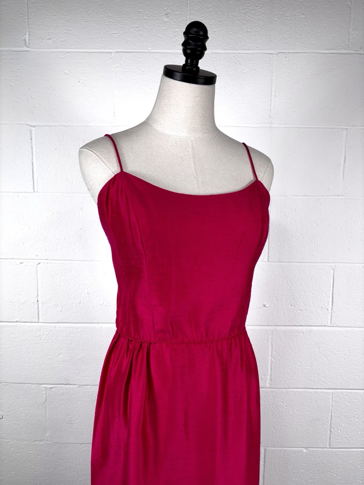 Vintage 60s Hot Pink Cocktail Sheath Dress Silk Dupioni Bombshell Pin-up M 10