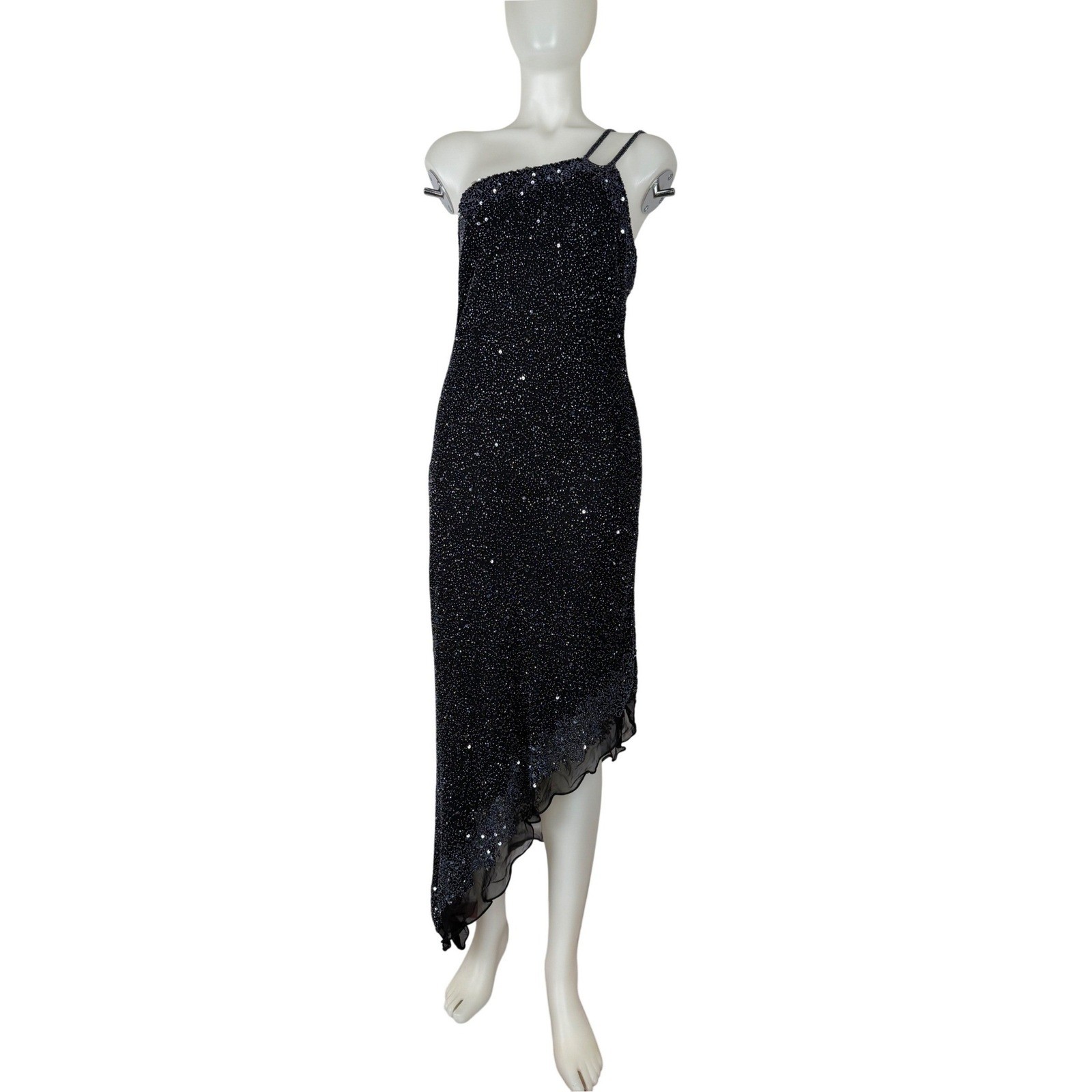 VTG Scala Y2K Silk Beaded Sequined Formal Dress Asymmetrical XL